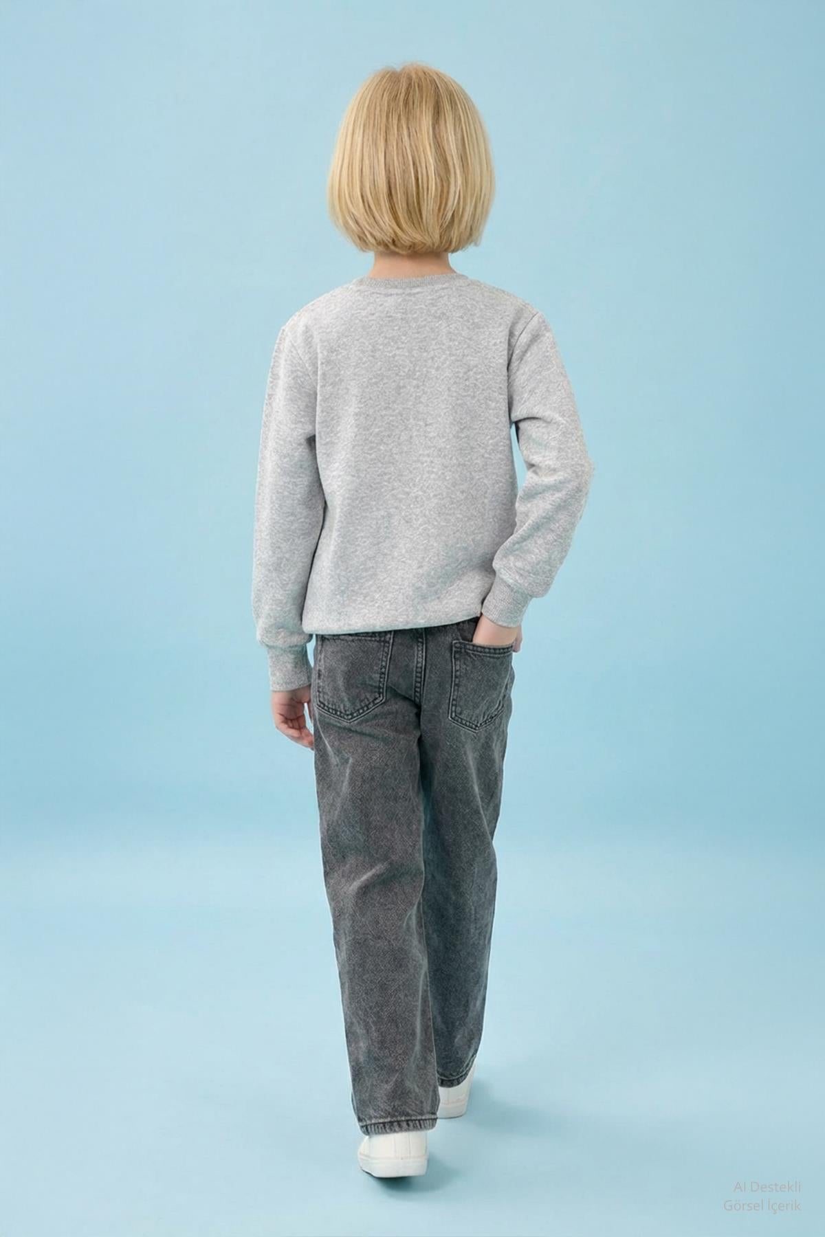 Unisex Basic Bisiklet Yaka Şardonlu Kışlık Sweatshirt