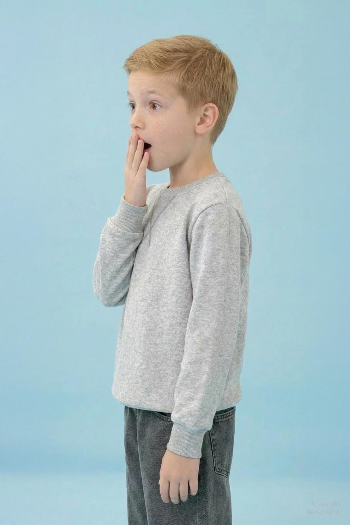 Unisex Basic Bisiklet Yaka Şardonlu Kışlık Sweatshirt