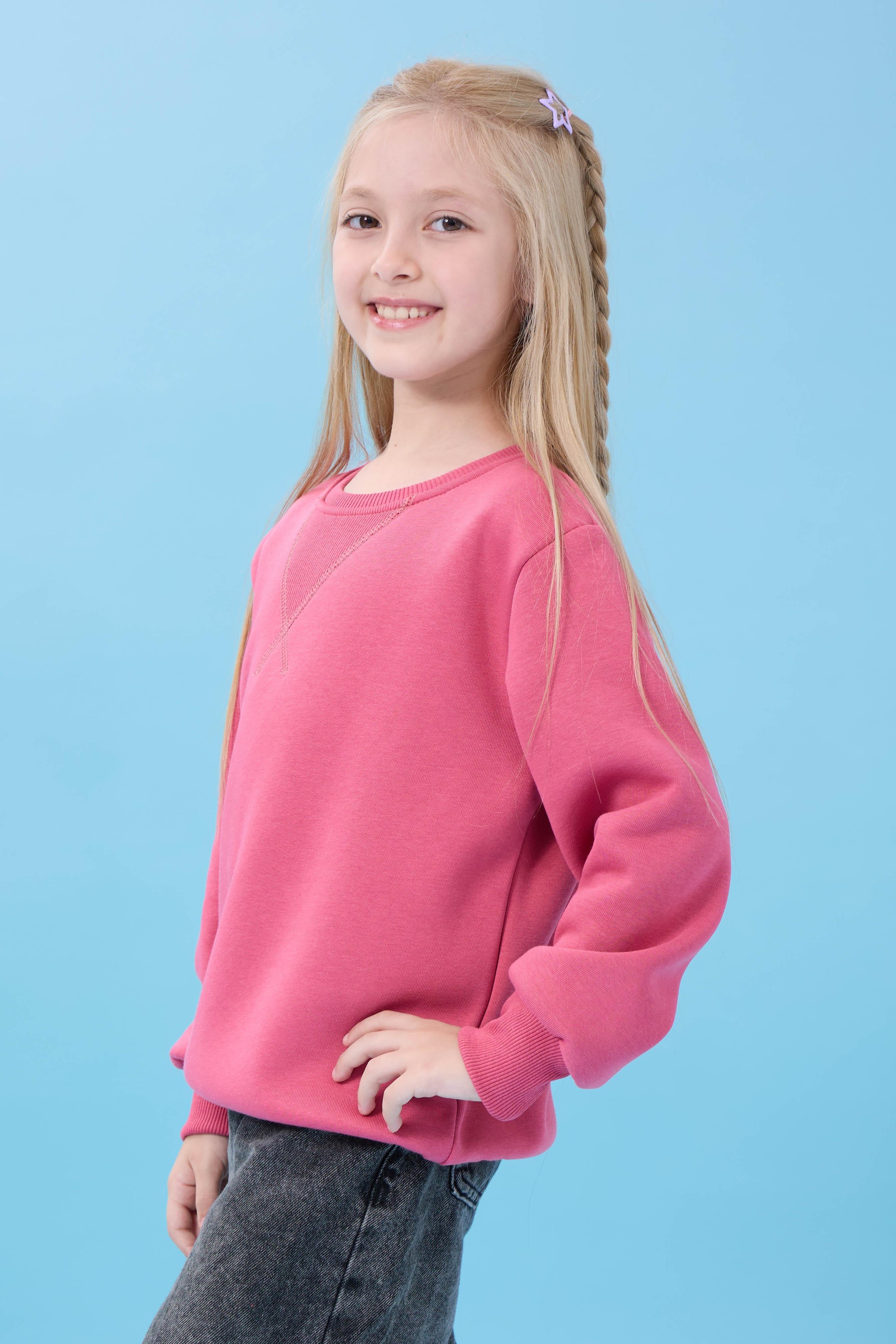 Unisex Basic Bisiklet Yaka Şardonlu Kışlık Sweatshirt - Gül Kurusu