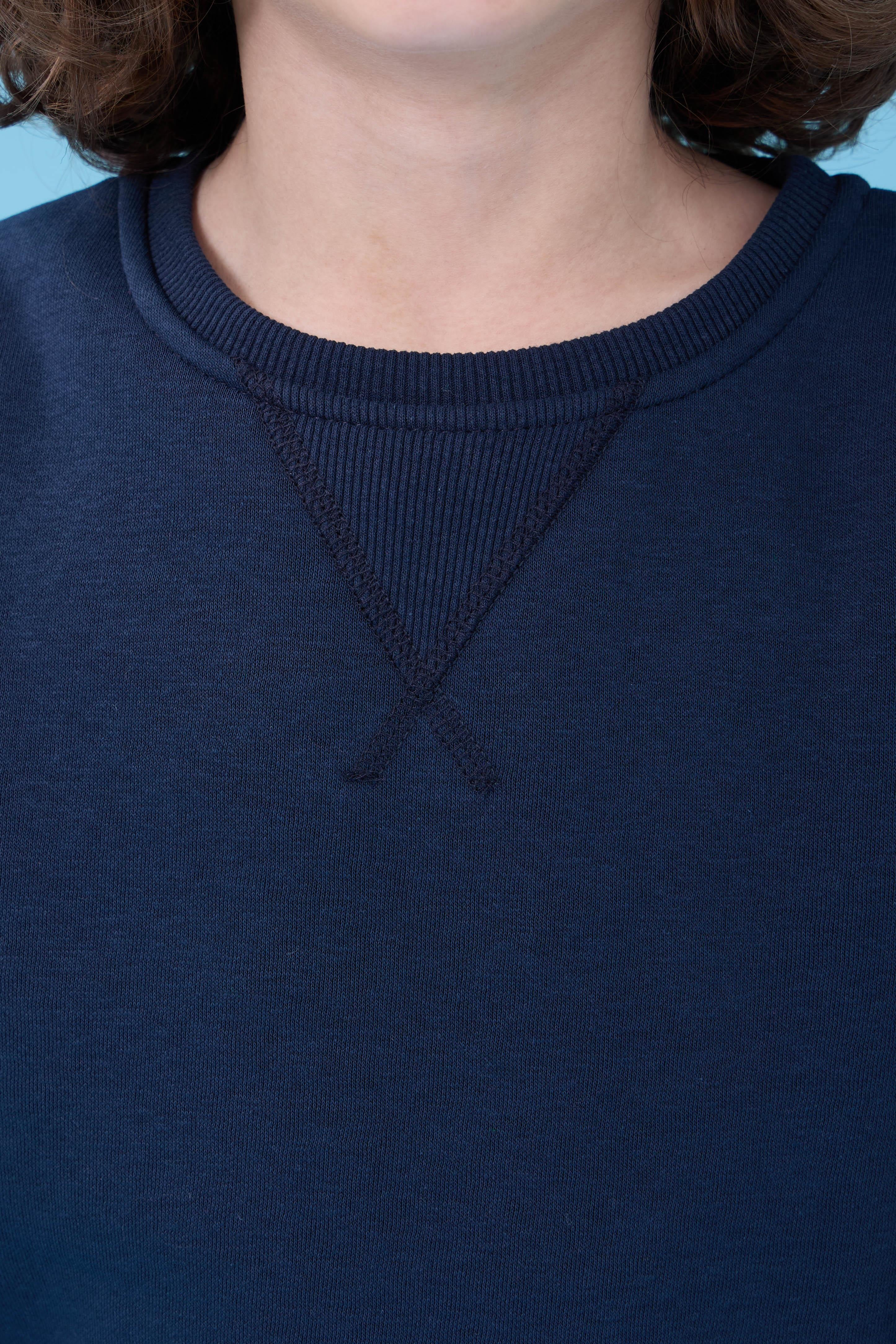 Unisex Basic Bisiklet Yaka Şardonlu Kışlık Sweatshirt - Lacivert