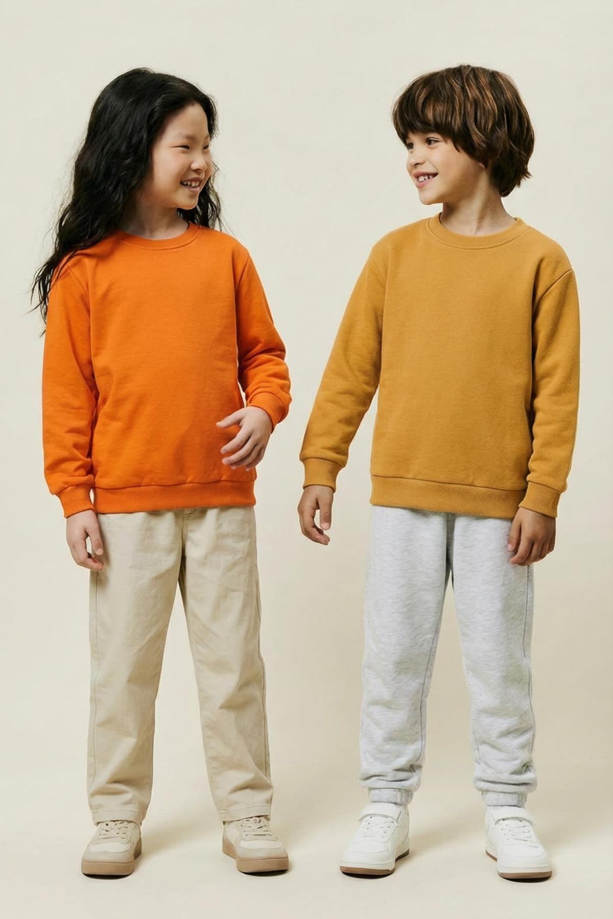 Unisex Çocuk 2'li Basic Bisiklet Yaka Sweatshirt Seti