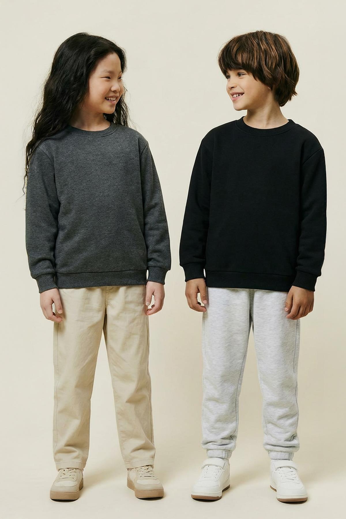 Unisex Çocuk 2'li Basic Bisiklet Yaka Sweatshirt Seti