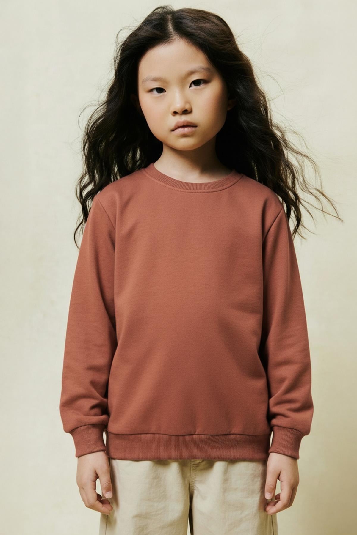 Unisex Çocuk 2'li Basic Bisiklet Yaka Sweatshirt Seti – Bordo & Kiremit