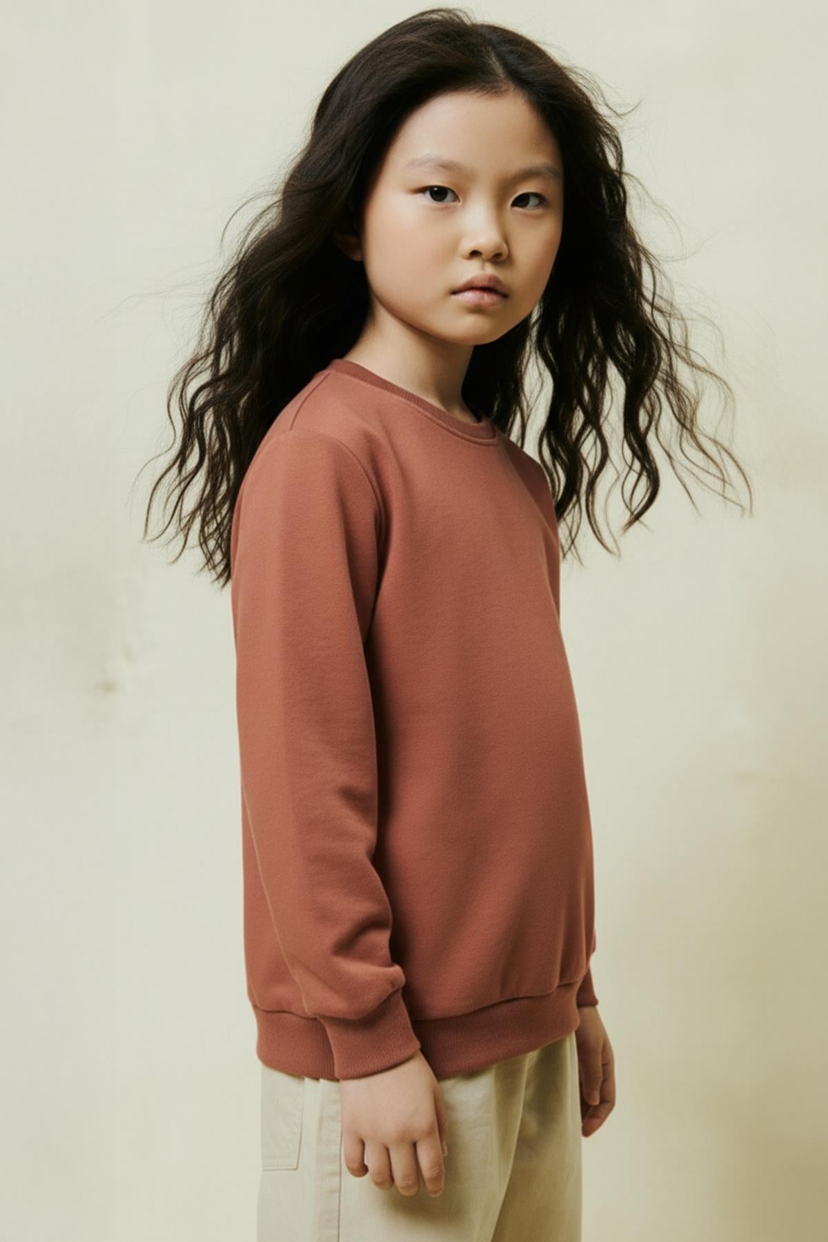 Unisex Çocuk 2'li Basic Bisiklet Yaka Sweatshirt Seti – Bordo & Kiremit