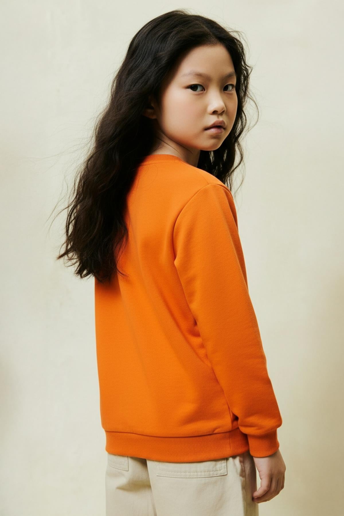 Unisex Çocuk 2'li Basic Bisiklet Yaka Sweatshirt Seti – Hardal & Turuncu