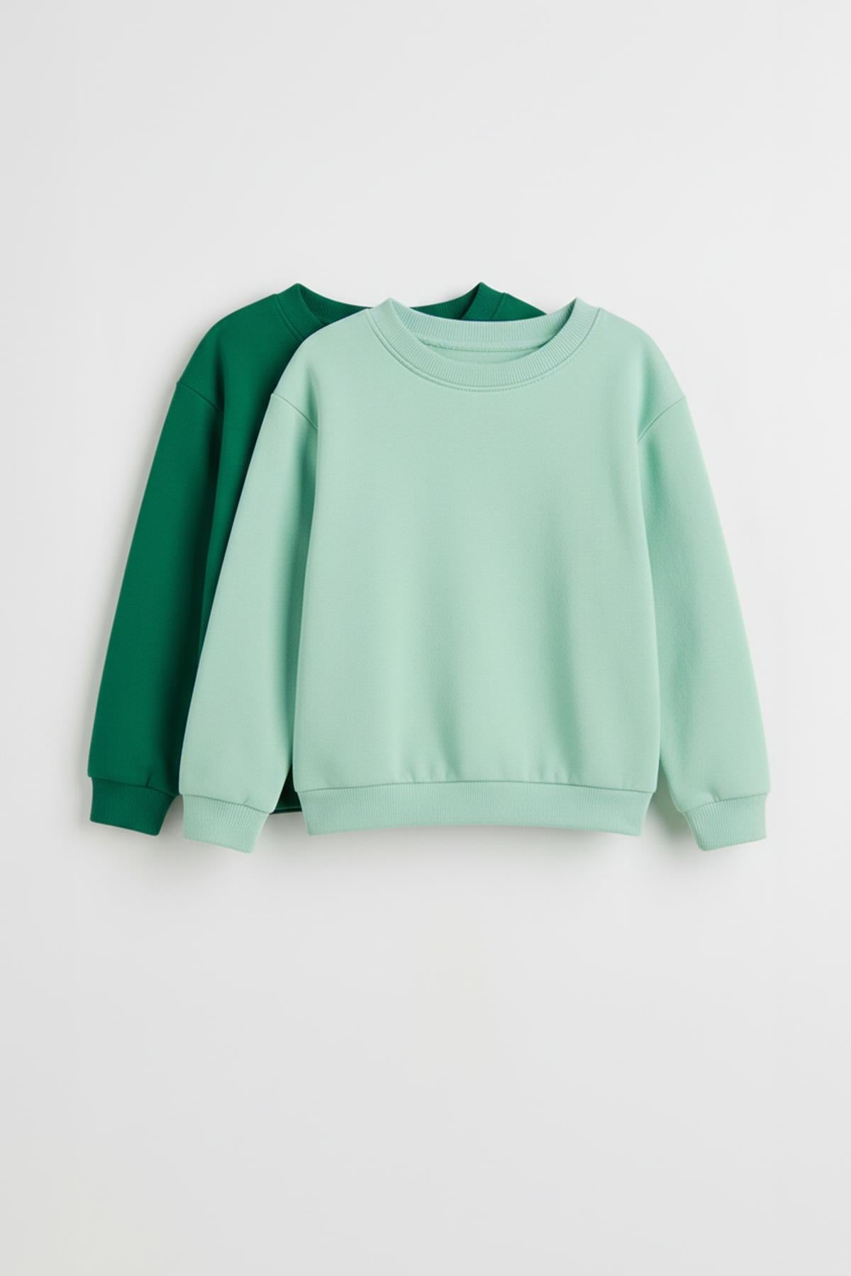 Unisex Çocuk 2'li Basic Bisiklet Yaka Sweatshirt Seti – Mint & Yeşil