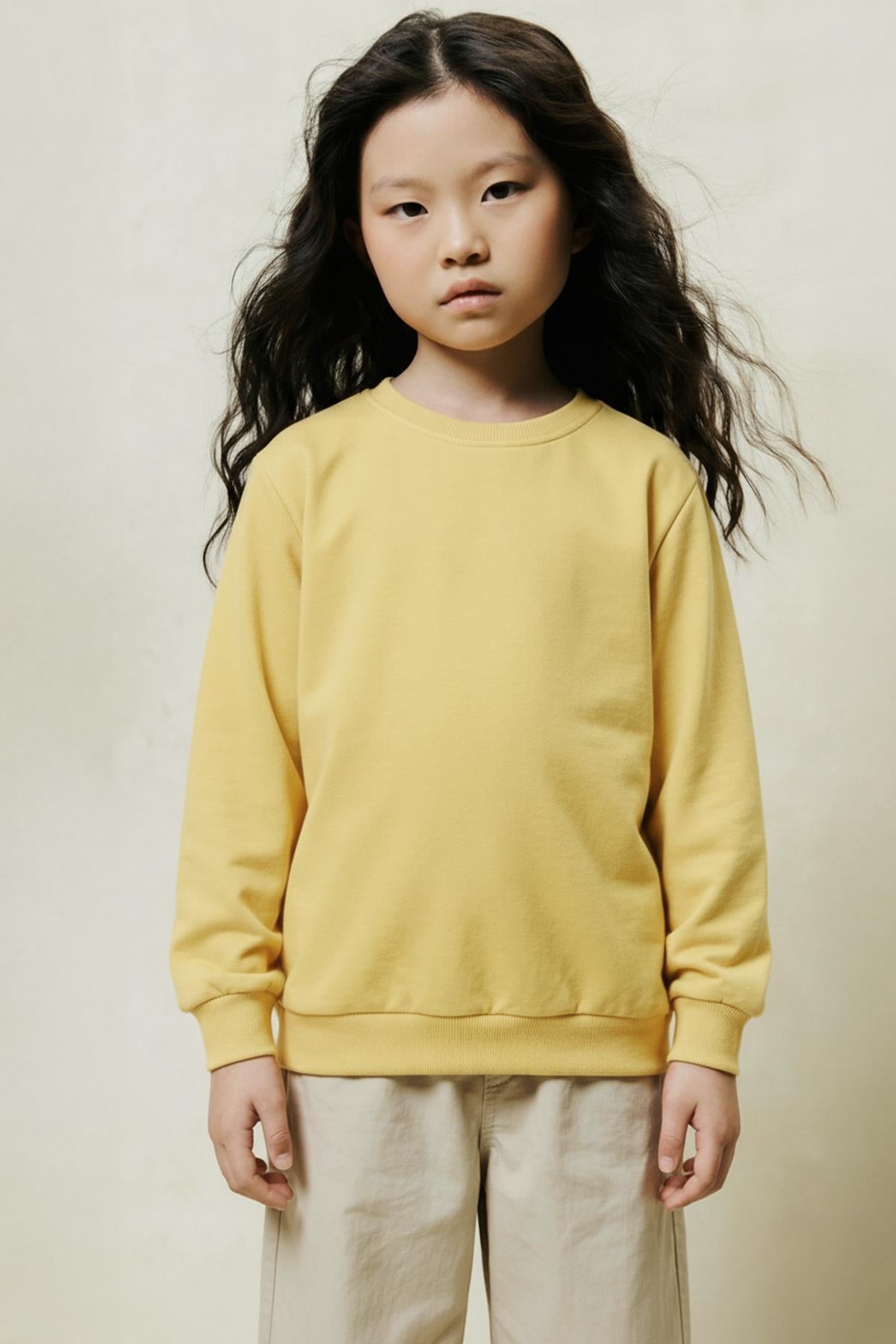 Unisex Çocuk 2'li Basic Bisiklet Yaka Sweatshirt Seti – Sarı & Fıstık Yeşili