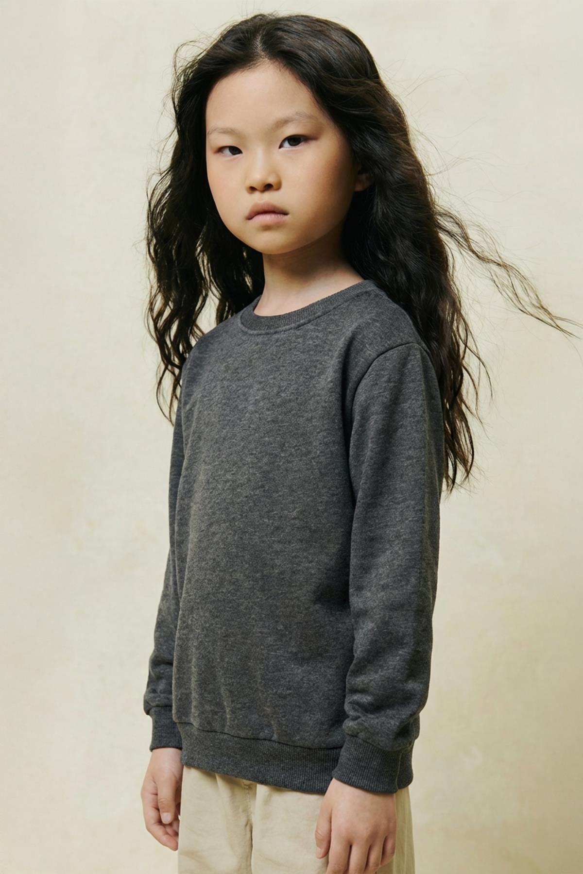 Unisex Çocuk 2'li Basic Bisiklet Yaka Sweatshirt Seti – Siyah & Antrasit