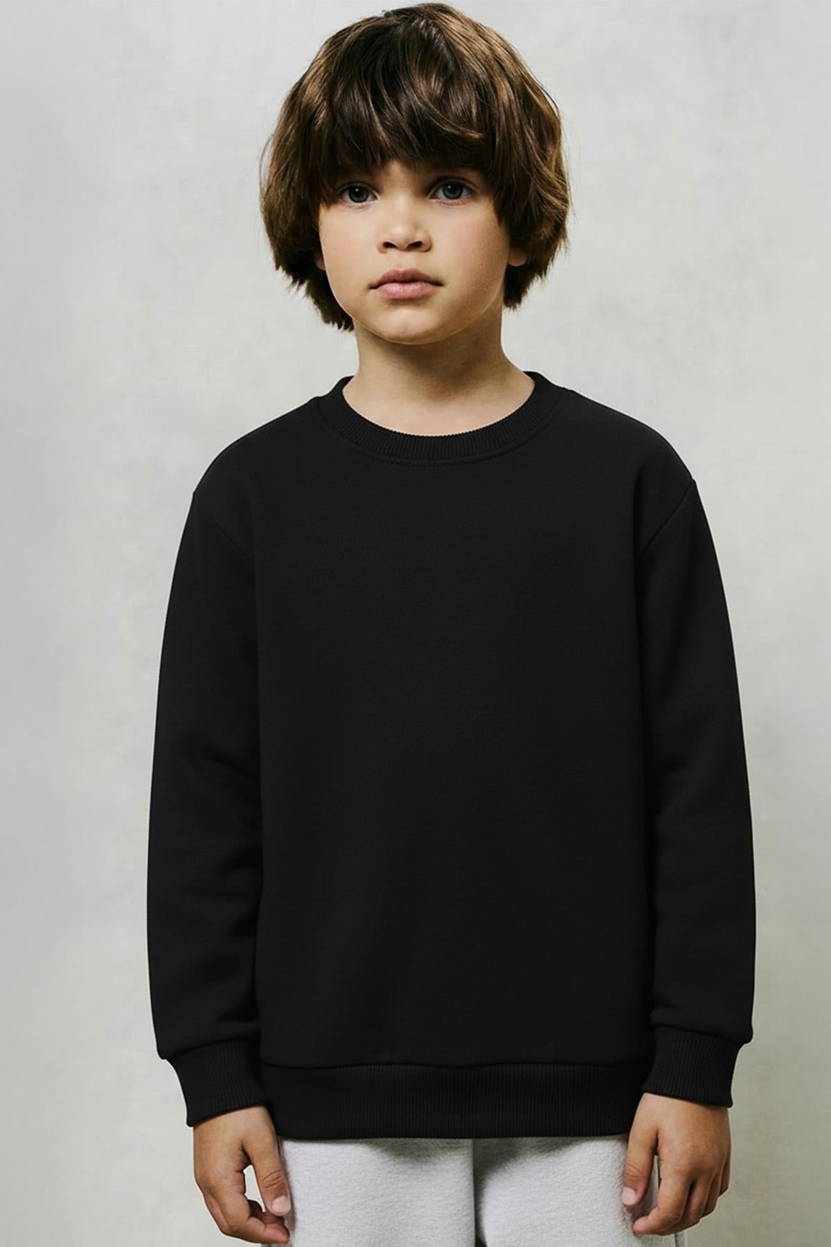 Unisex Çocuk 2'li Basic Bisiklet Yaka Sweatshirt Seti – Siyah & Antrasit