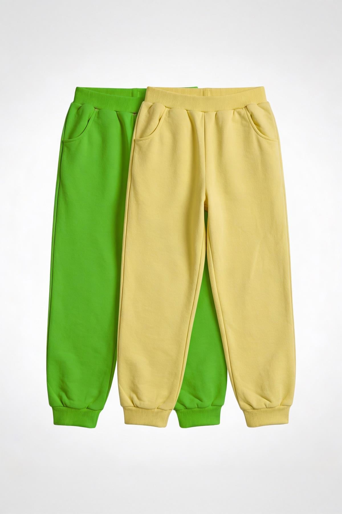 Unisex Çocuk Basic Jogger Eşofman Altı 2’li Set – Sarı & Fıstık Yeşili