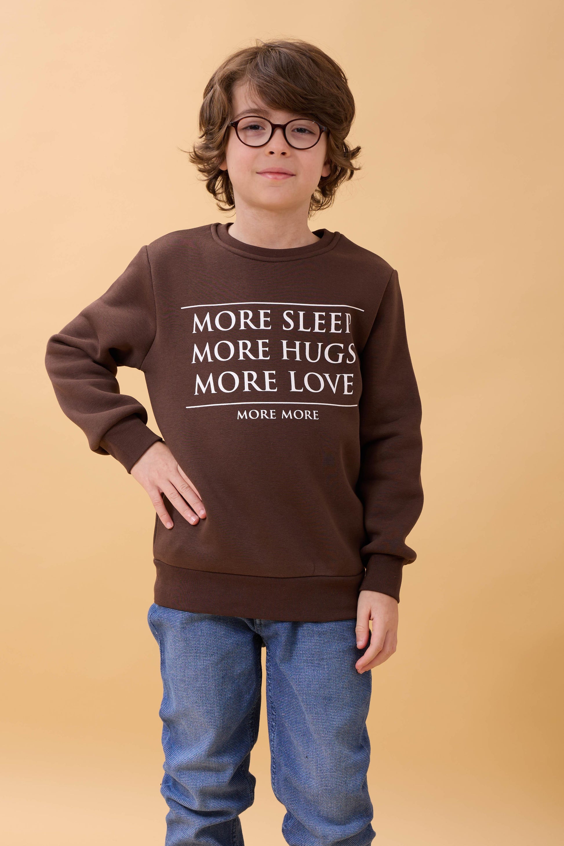 Unisex Çocuk Bisiklet Yaka Baskı Detaylı İçi Polarlı Sweatshirt