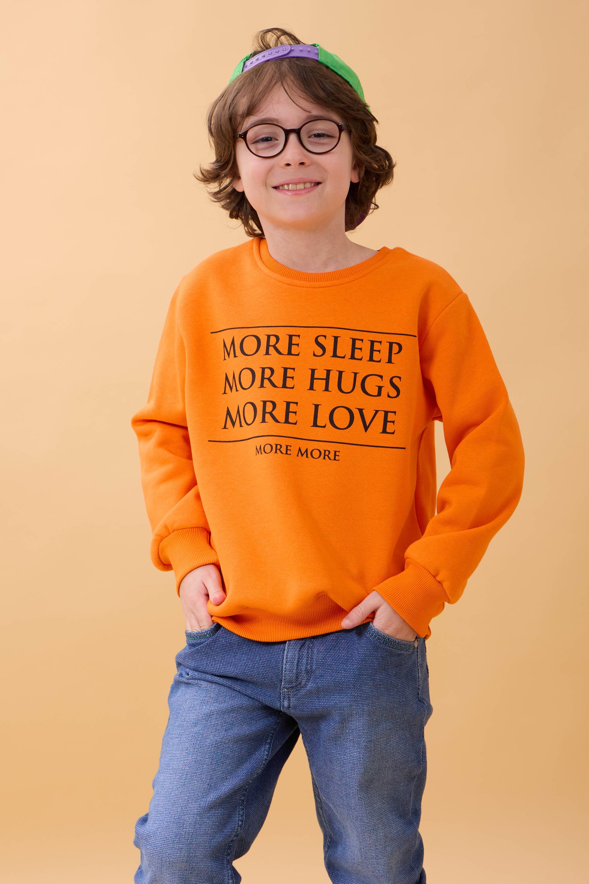 Unisex Çocuk Bisiklet Yaka Baskı Detaylı İçi Polarlı Sweatshirt