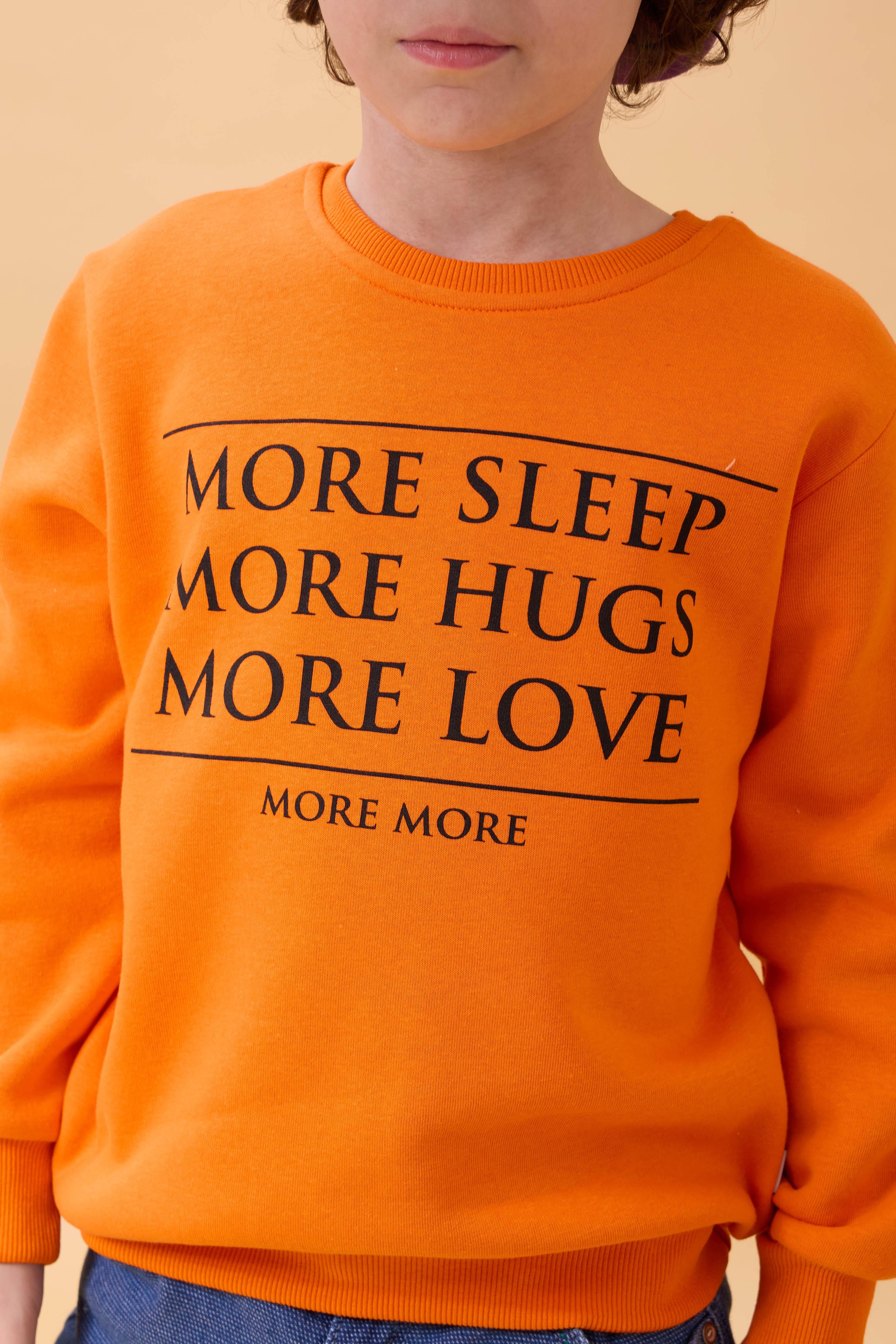 Unisex Çocuk Bisiklet Yaka Baskı Detaylı İçi Polarlı Sweatshirt – Turuncu