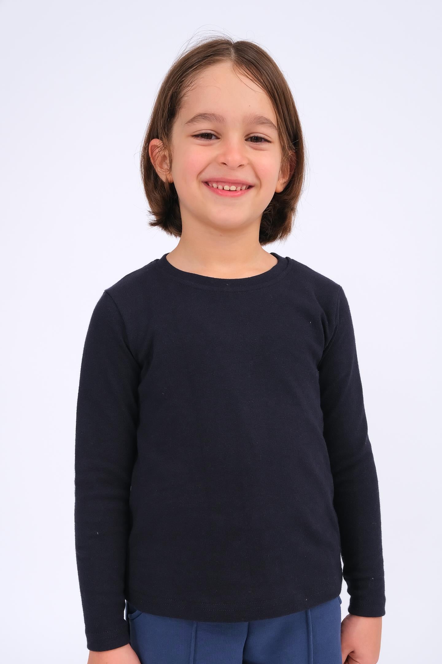 Unisex Çocuk Bisiklet Yaka Uzun Kollu Basic Body