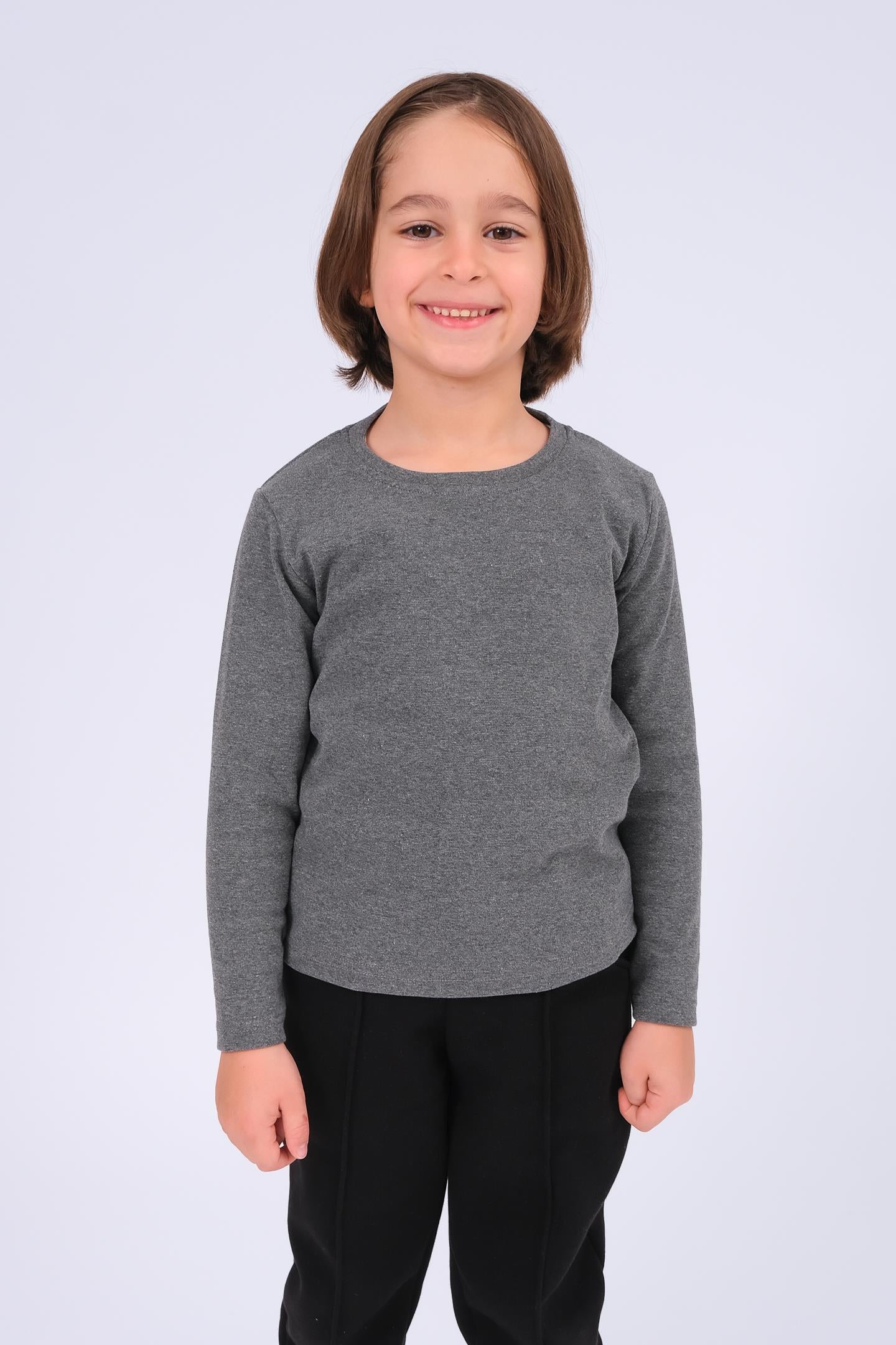 Unisex Çocuk Bisiklet Yaka Uzun Kollu Basic Body - Antrasit