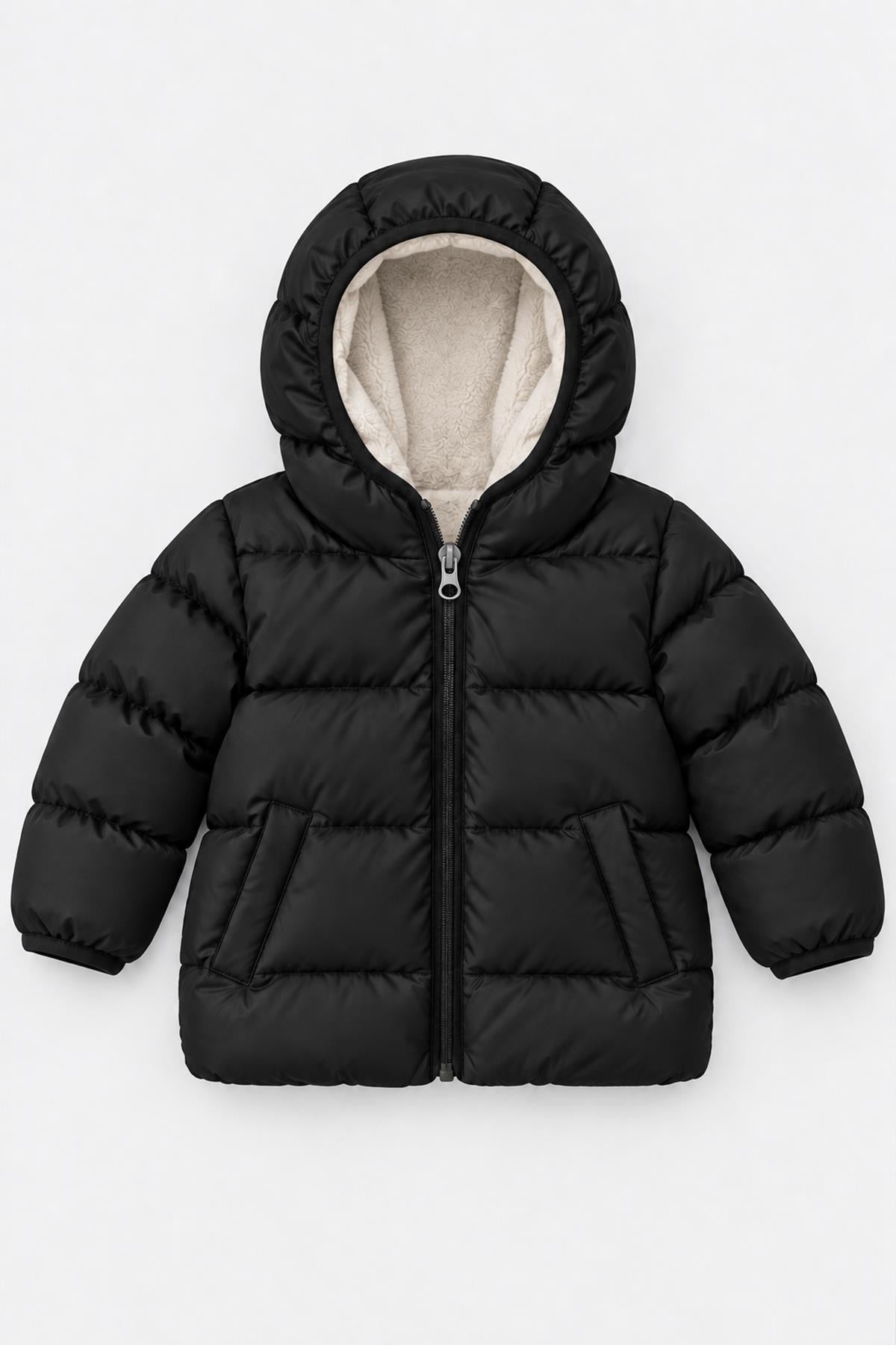 Unisex Çocuk İçi Polarlı Kapüşonlu Şişme Mont