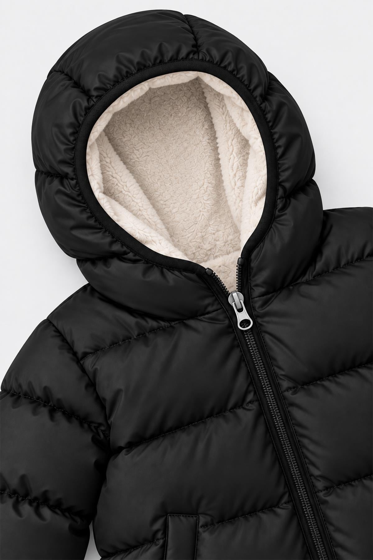 Unisex Çocuk İçi Polarlı Kapüşonlu Şişme Mont