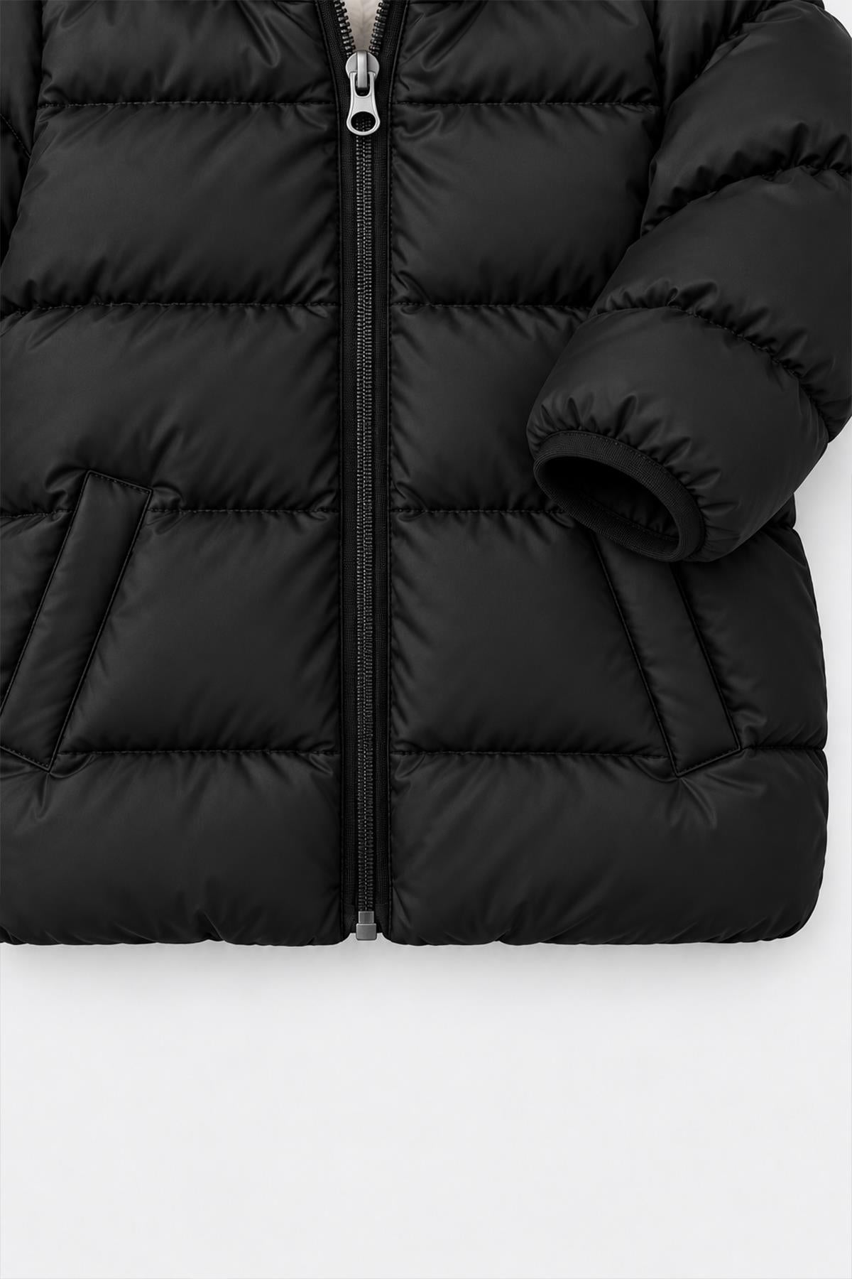 Unisex Çocuk İçi Polarlı Kapüşonlu Şişme Mont