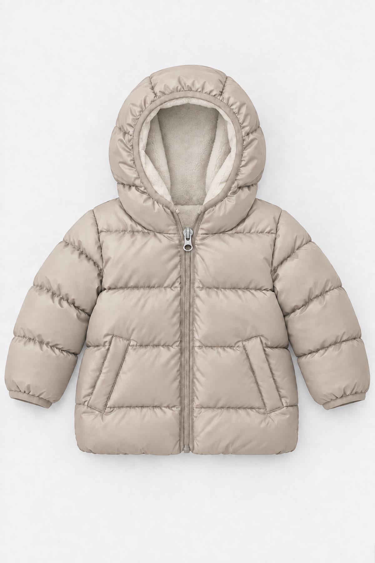 Unisex Çocuk İçi Polarlı Kapüşonlu Şişme Mont