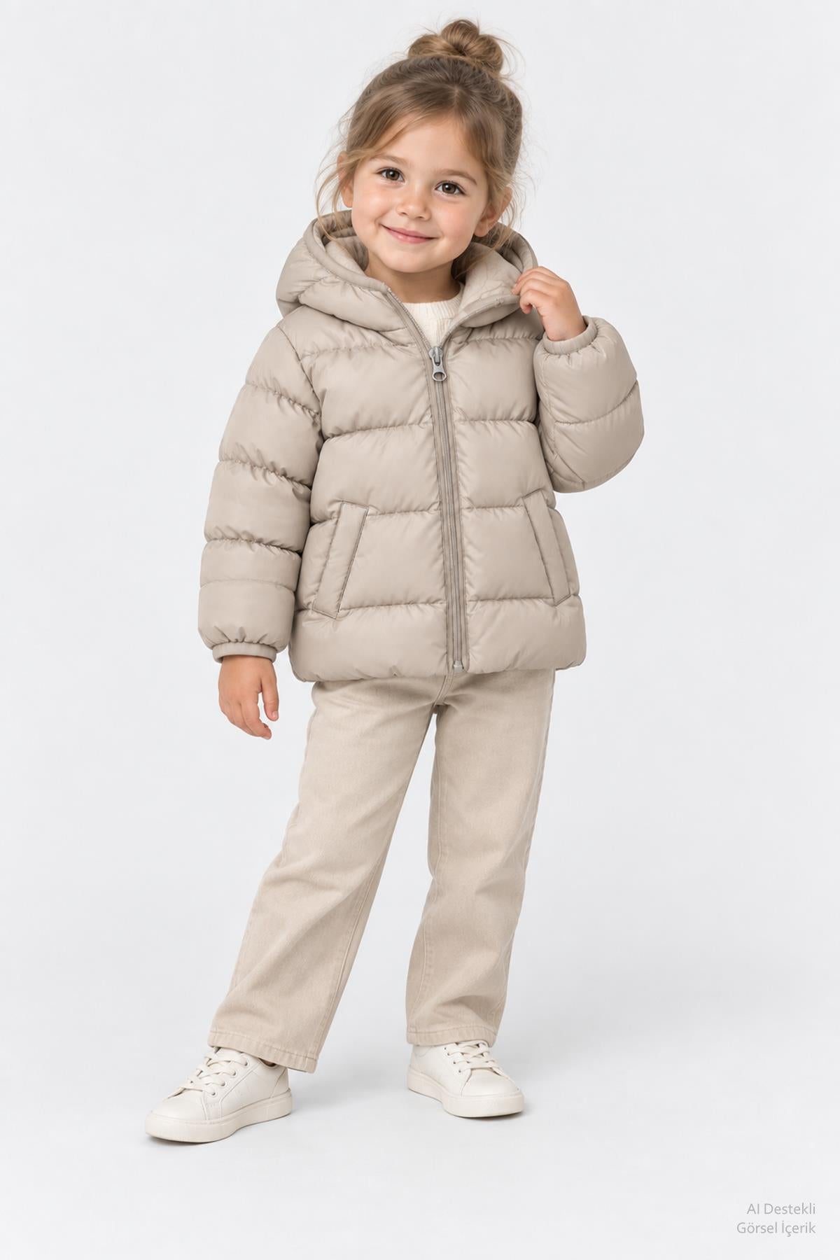 Unisex Çocuk İçi Polarlı Kapüşonlu Şişme Mont