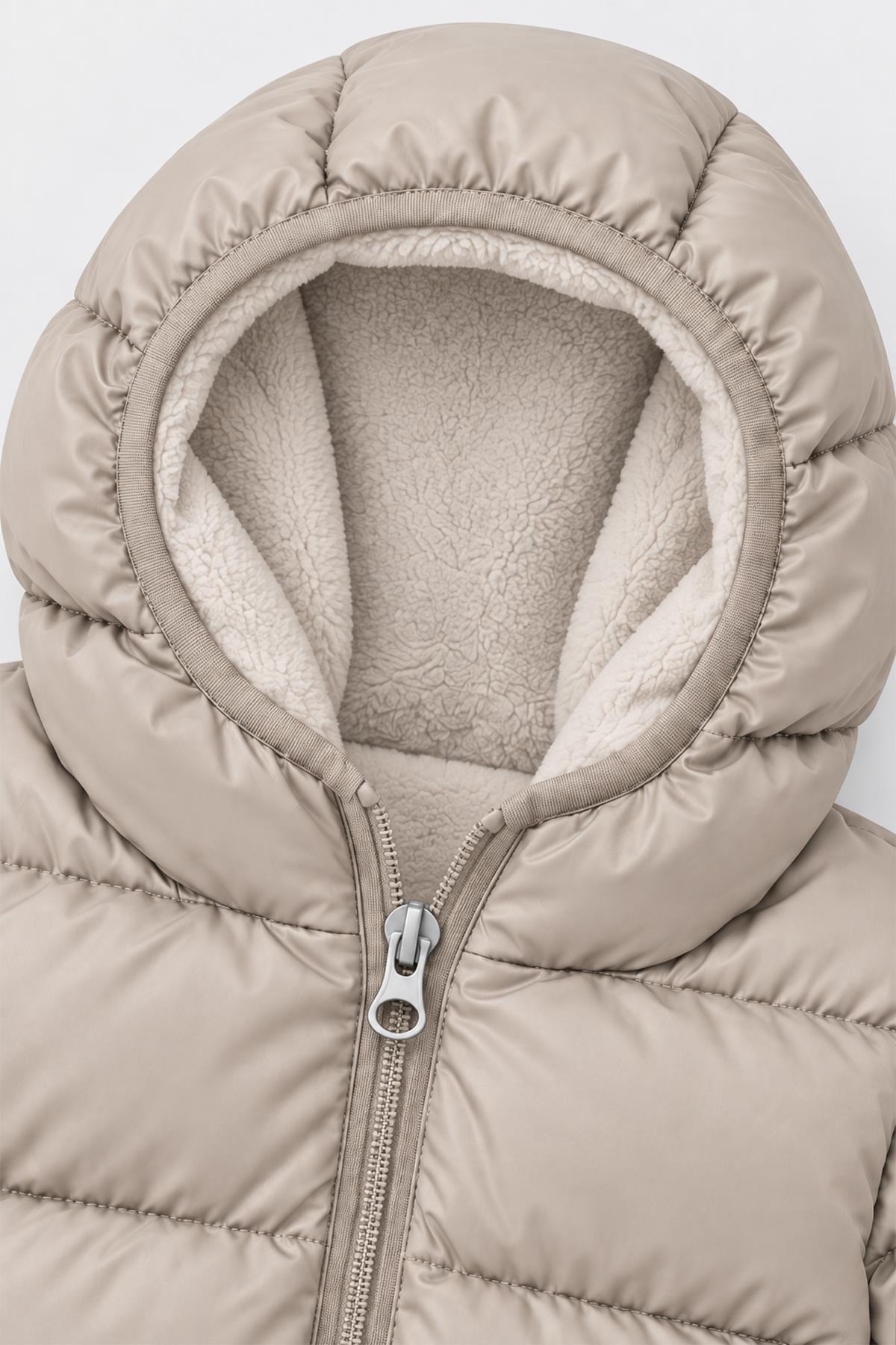Unisex Çocuk İçi Polarlı Kapüşonlu Şişme Mont