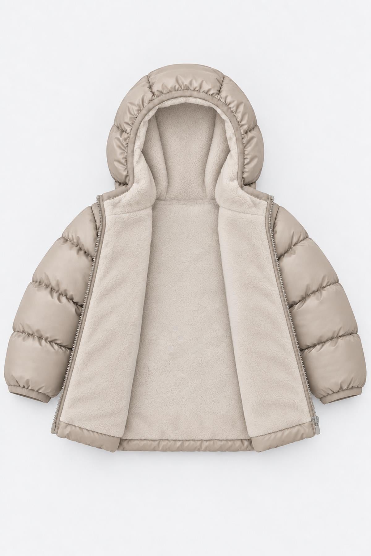 Unisex Çocuk İçi Polarlı Kapüşonlu Şişme Mont