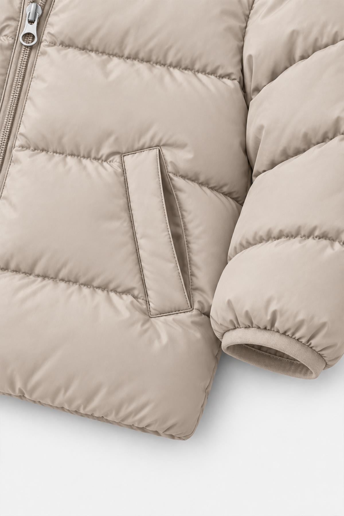 Unisex Çocuk İçi Polarlı Kapüşonlu Şişme Mont