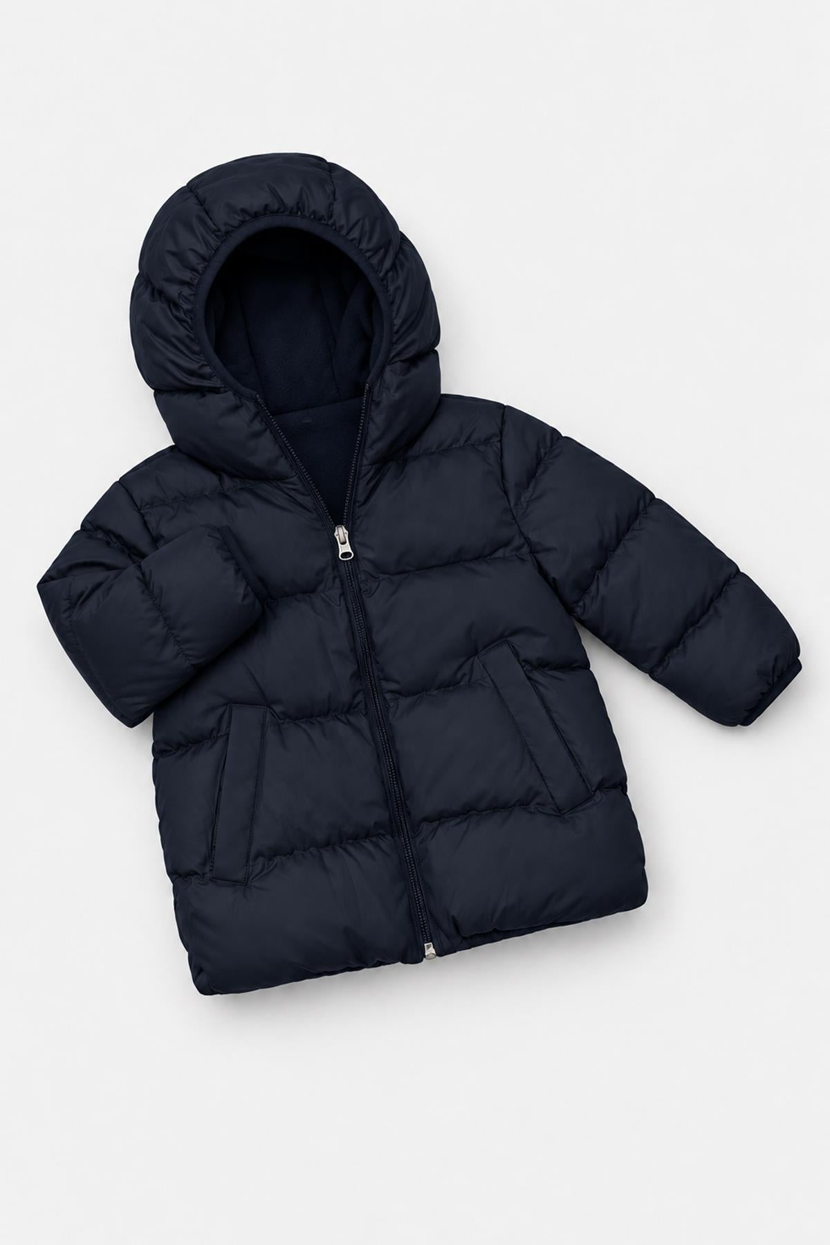 Unisex Çocuk İçi Polarlı Kapüşonlu Şişme Mont