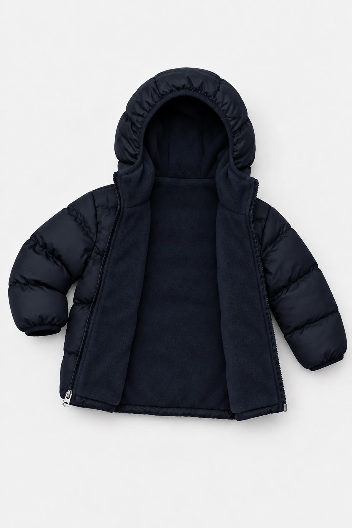Unisex Çocuk İçi Polarlı Kapüşonlu Şişme Mont