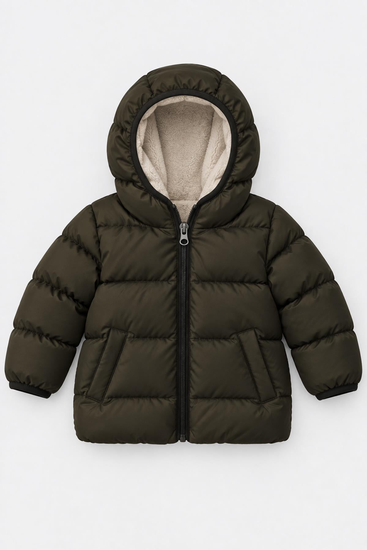 Unisex Çocuk İçi Polarlı Kapüşonlu Şişme Mont