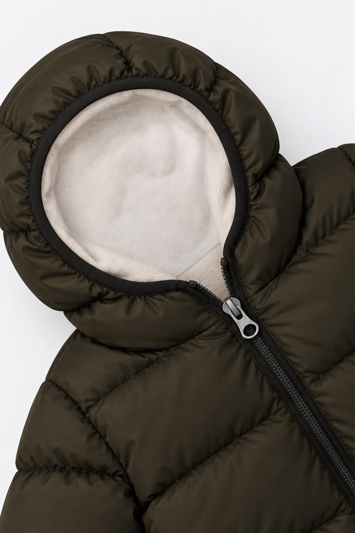 Unisex Çocuk İçi Polarlı Kapüşonlu Şişme Mont