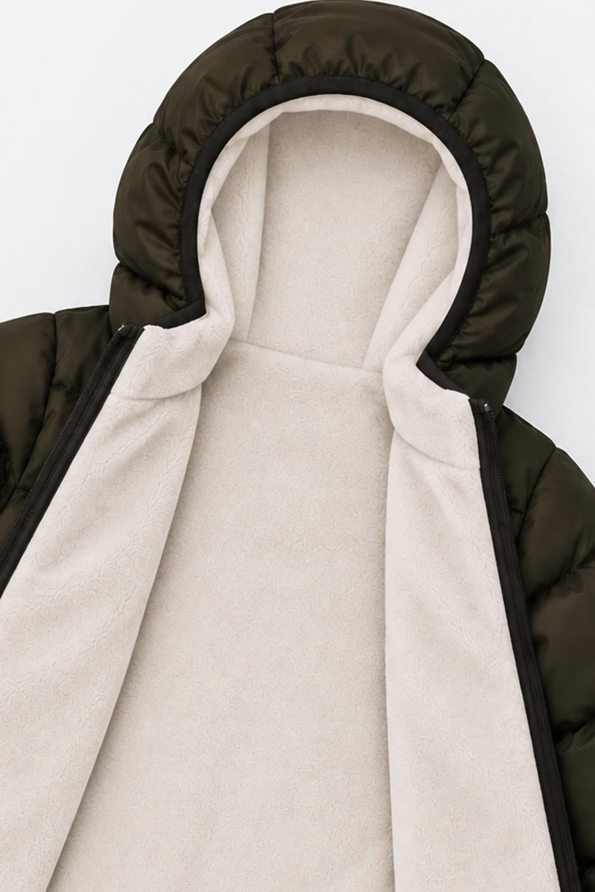 Unisex Çocuk İçi Polarlı Kapüşonlu Şişme Mont
