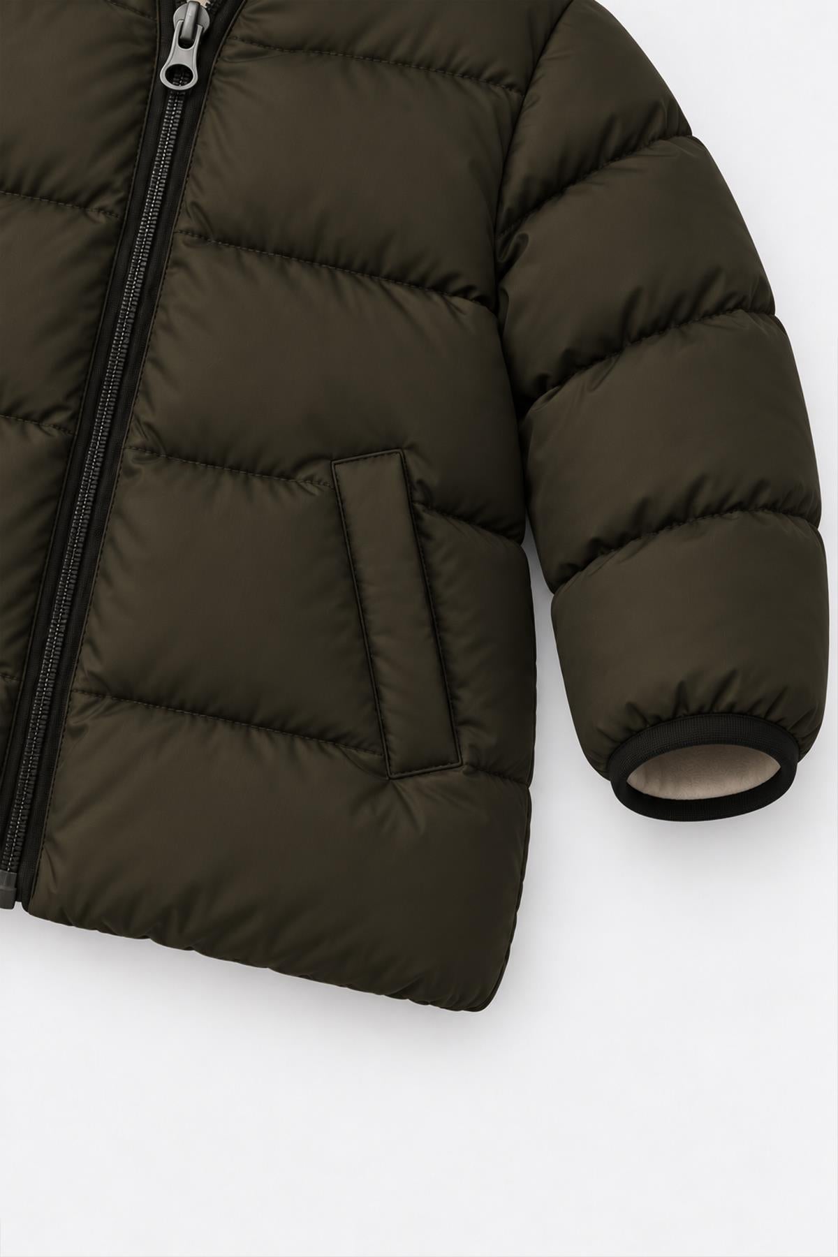 Unisex Çocuk İçi Polarlı Kapüşonlu Şişme Mont