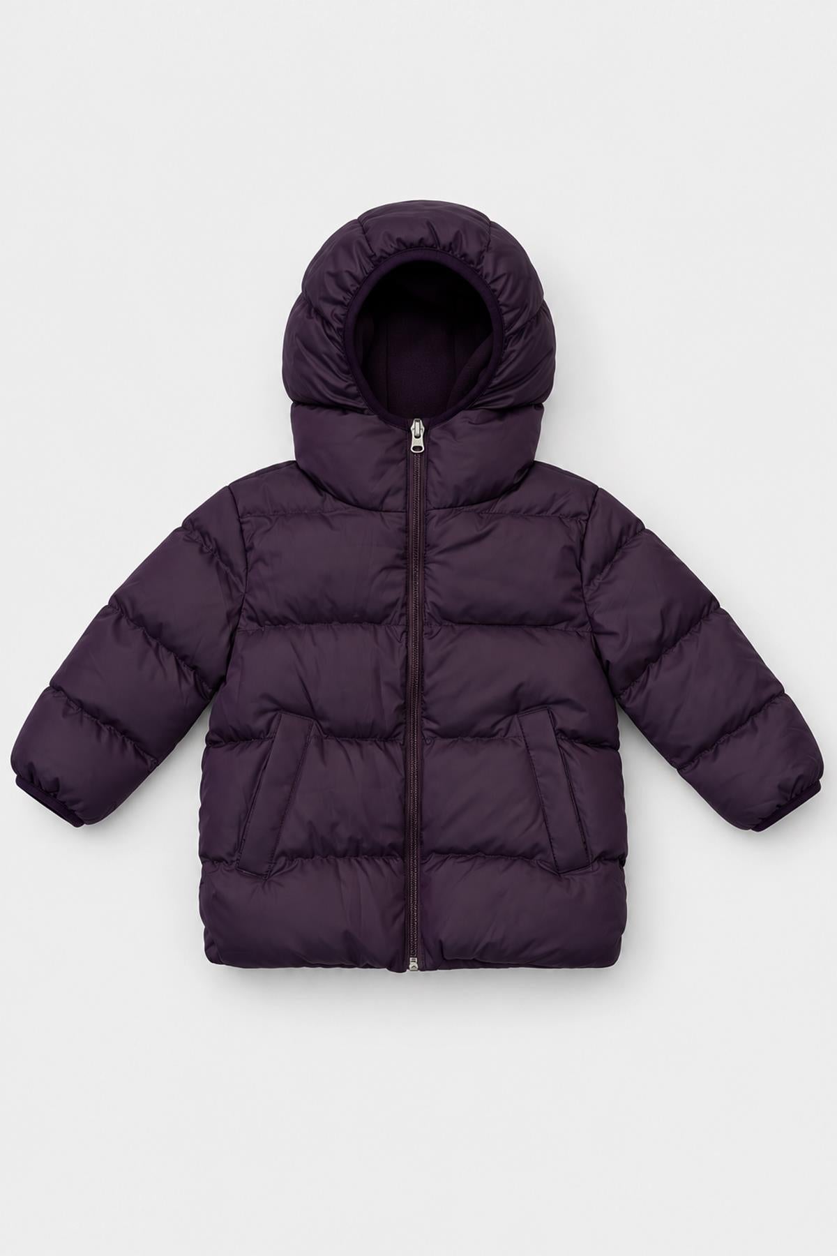 Unisex Çocuk İçi Polarlı Kapüşonlu Şişme Mont
