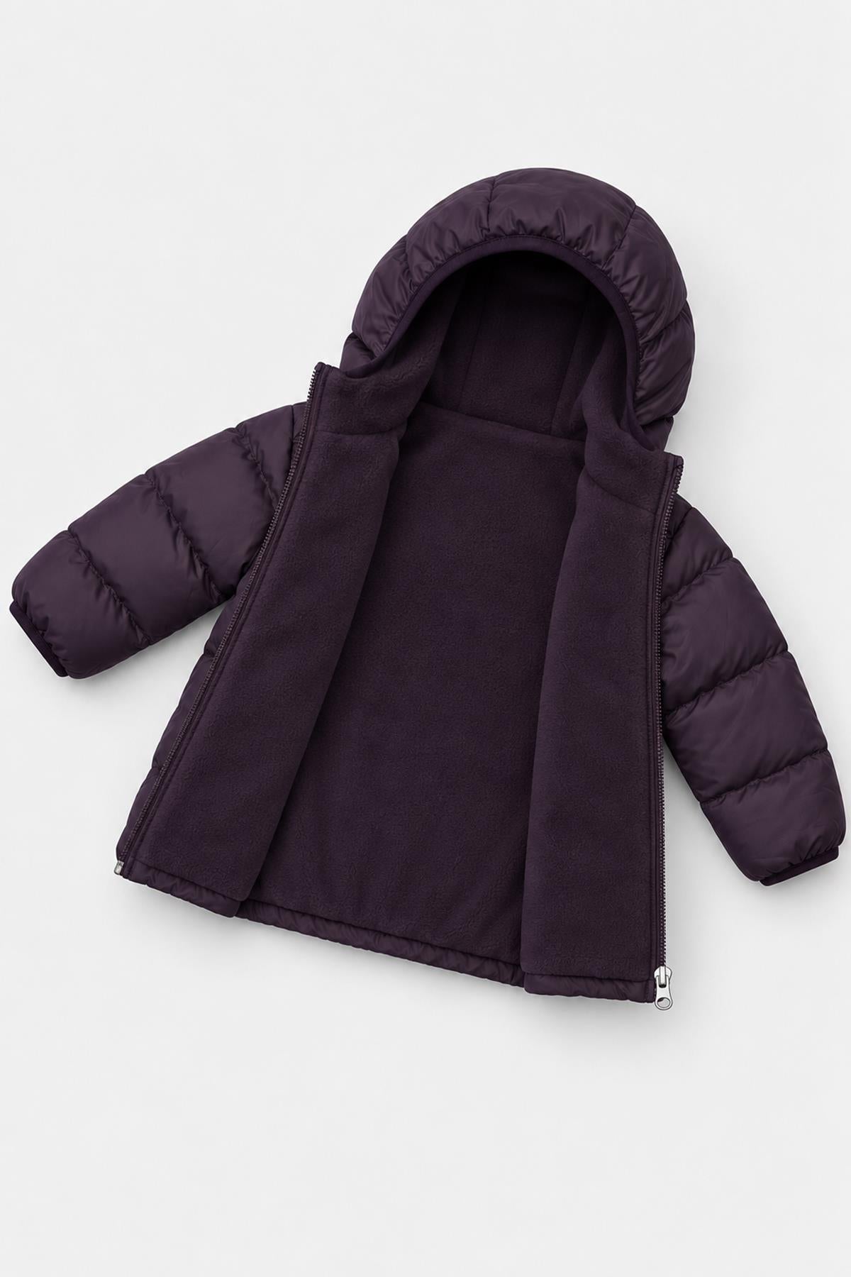 Unisex Çocuk İçi Polarlı Kapüşonlu Şişme Mont