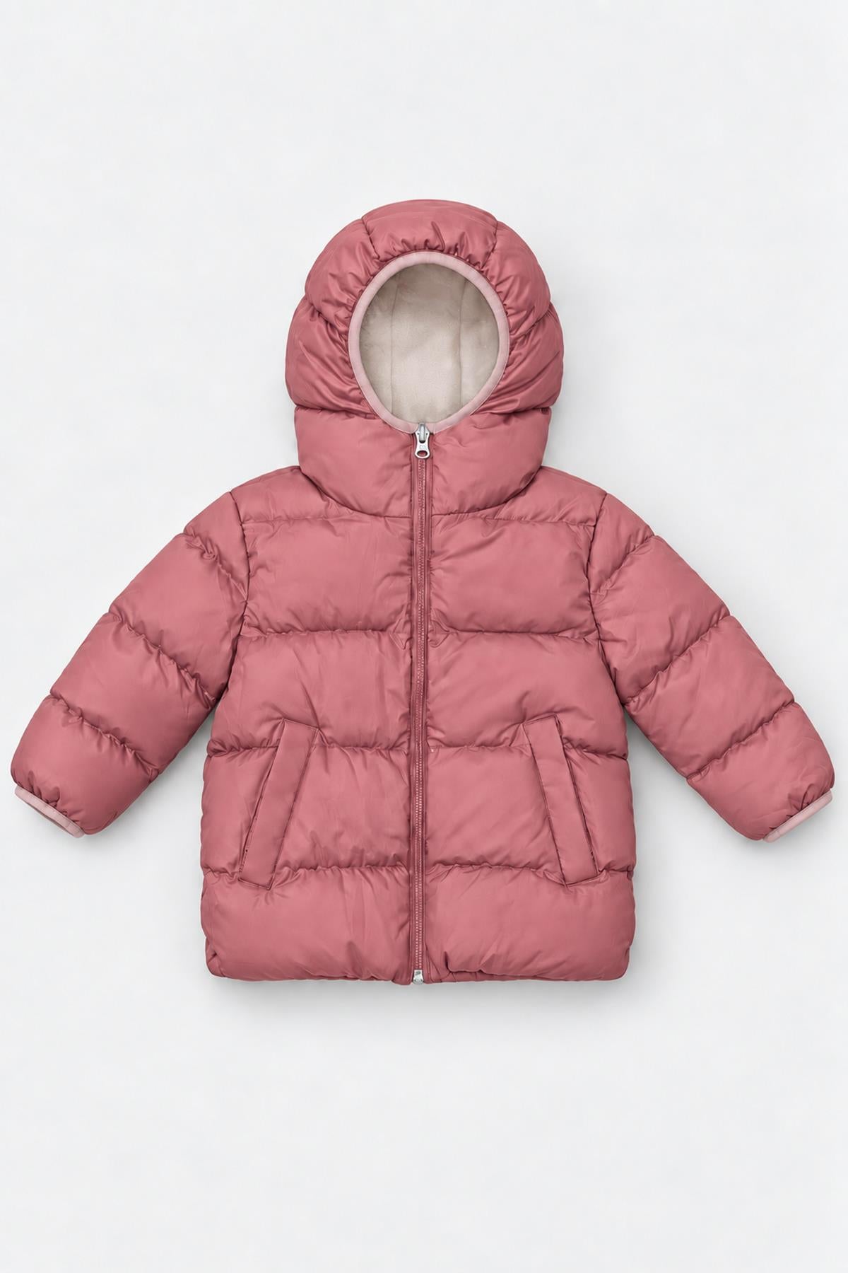 Unisex Çocuk İçi Polarlı Kapüşonlu Şişme Mont
