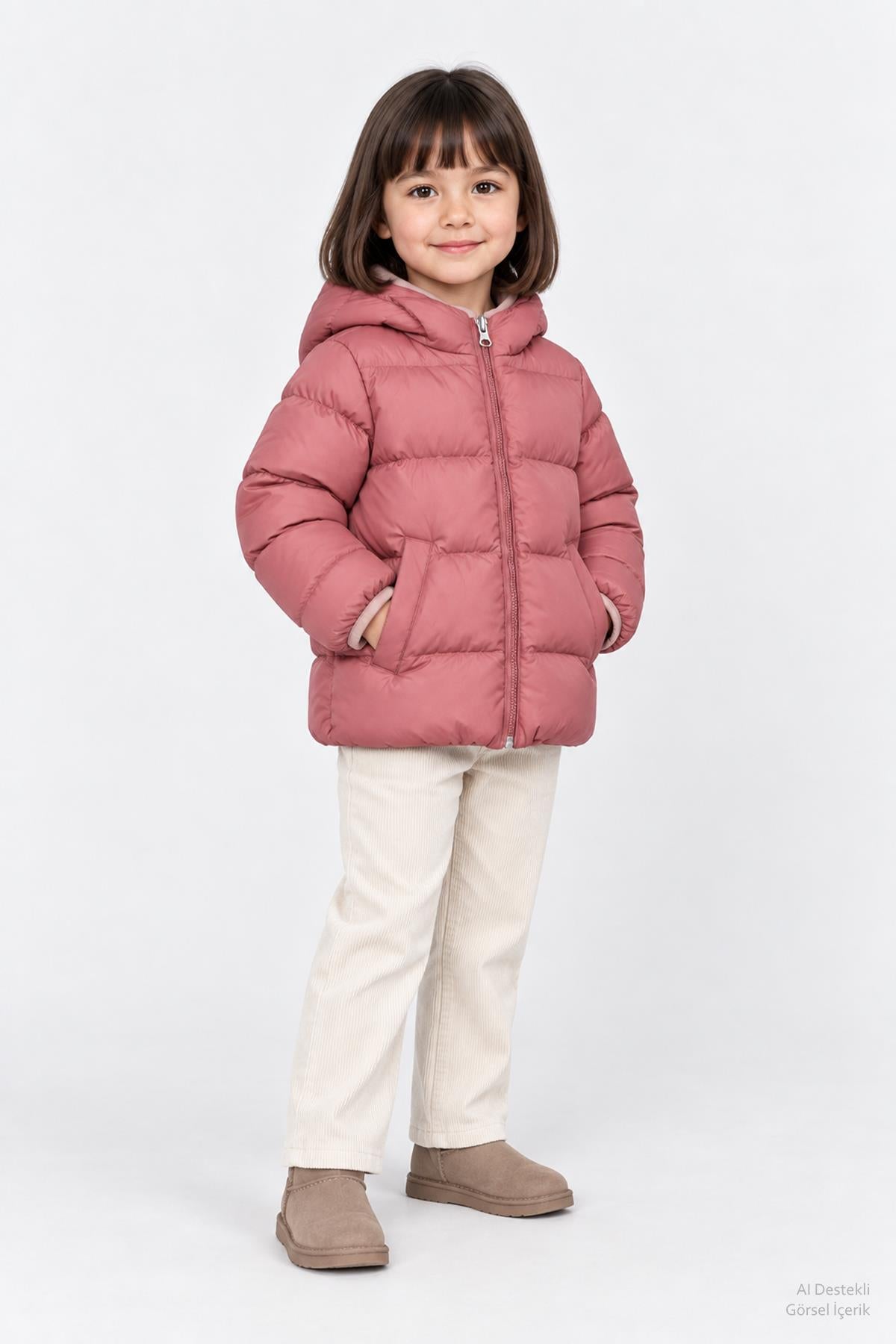 Unisex Çocuk İçi Polarlı Kapüşonlu Şişme Mont