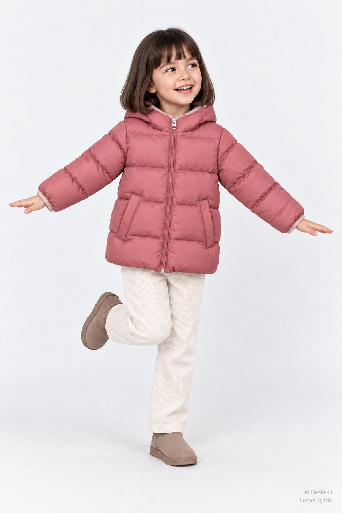 Unisex Çocuk İçi Polarlı Kapüşonlu Şişme Mont