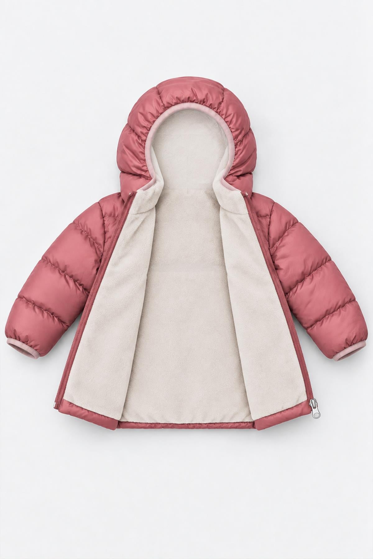 Unisex Çocuk İçi Polarlı Kapüşonlu Şişme Mont