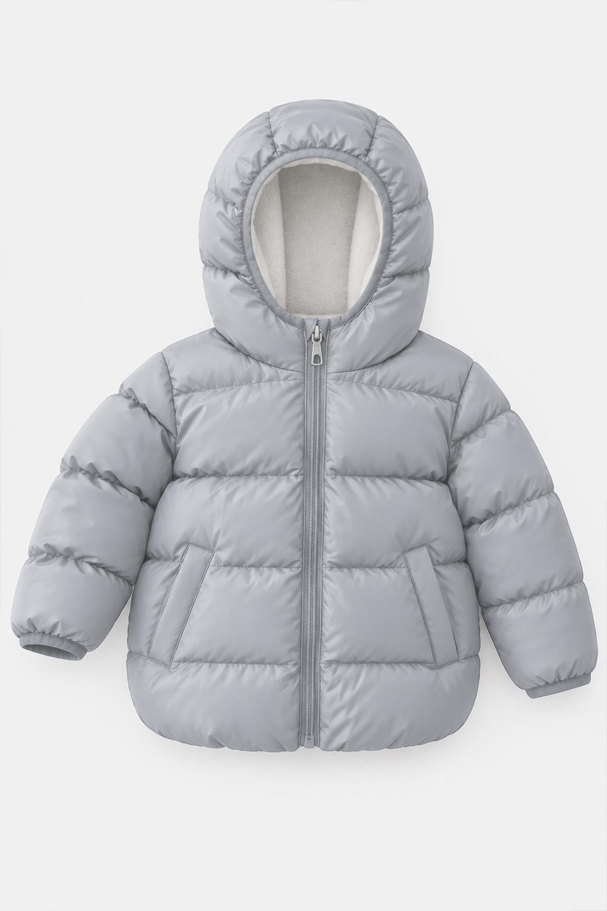 Unisex Çocuk İçi Polarlı Kapüşonlu Şişme Mont