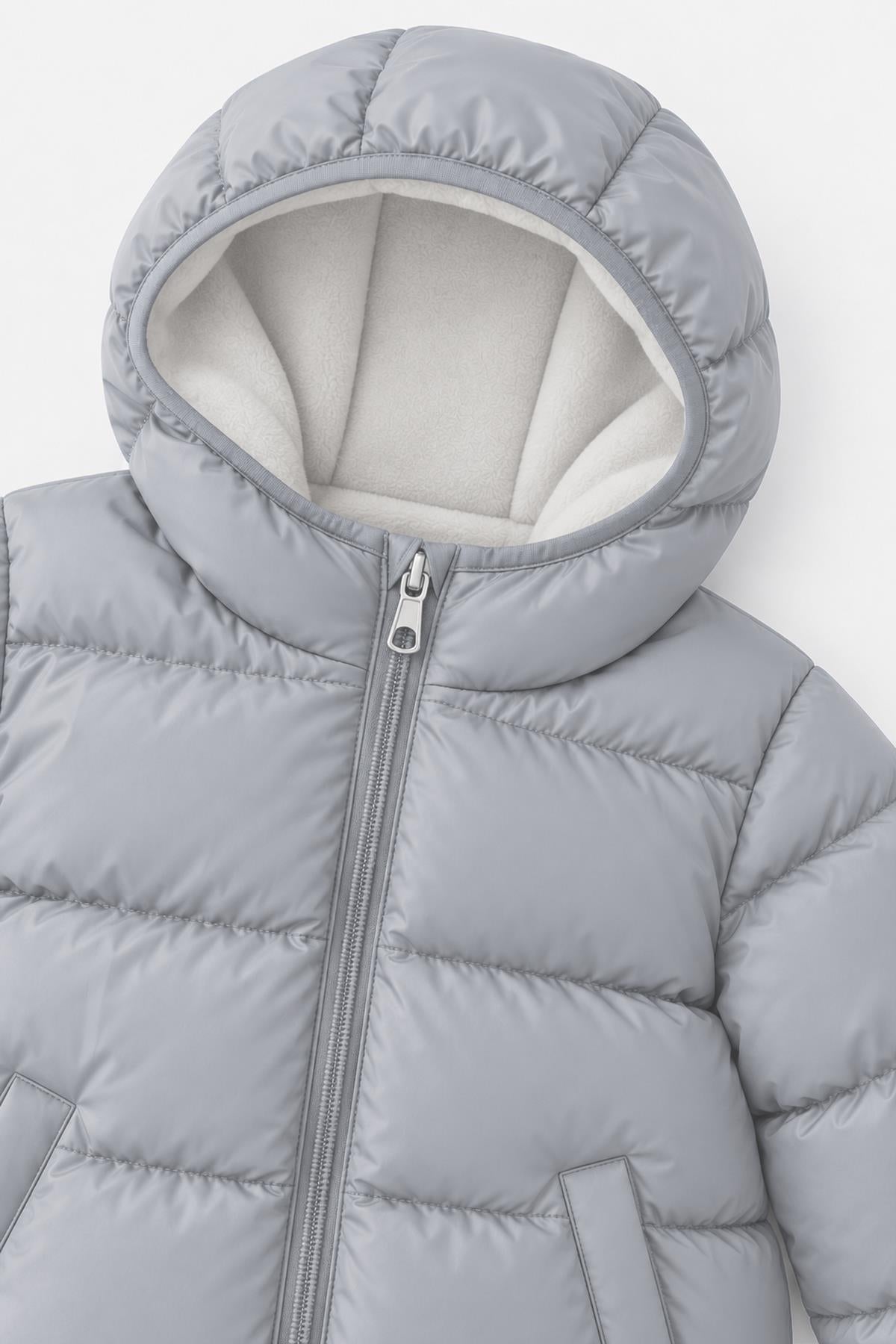 Unisex Çocuk İçi Polarlı Kapüşonlu Şişme Mont