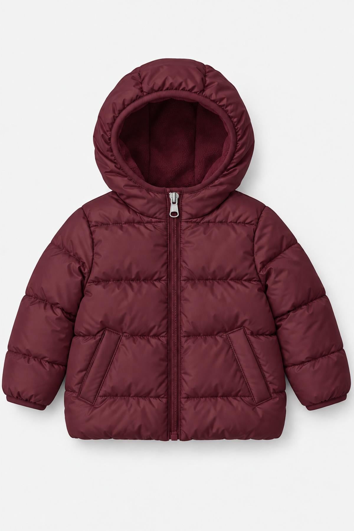 Unisex Çocuk İçi Polarlı Kapüşonlu Şişme Mont