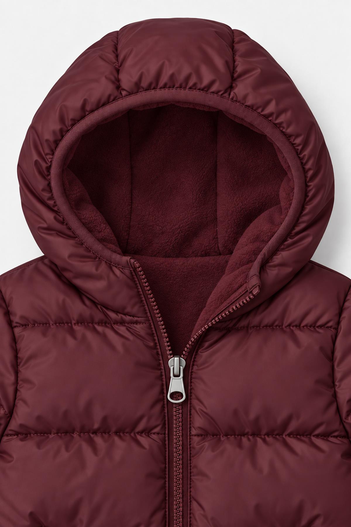 Unisex Çocuk İçi Polarlı Kapüşonlu Şişme Mont