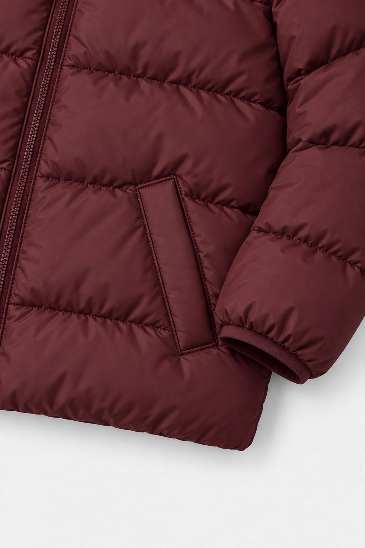Unisex Çocuk İçi Polarlı Kapüşonlu Şişme Mont