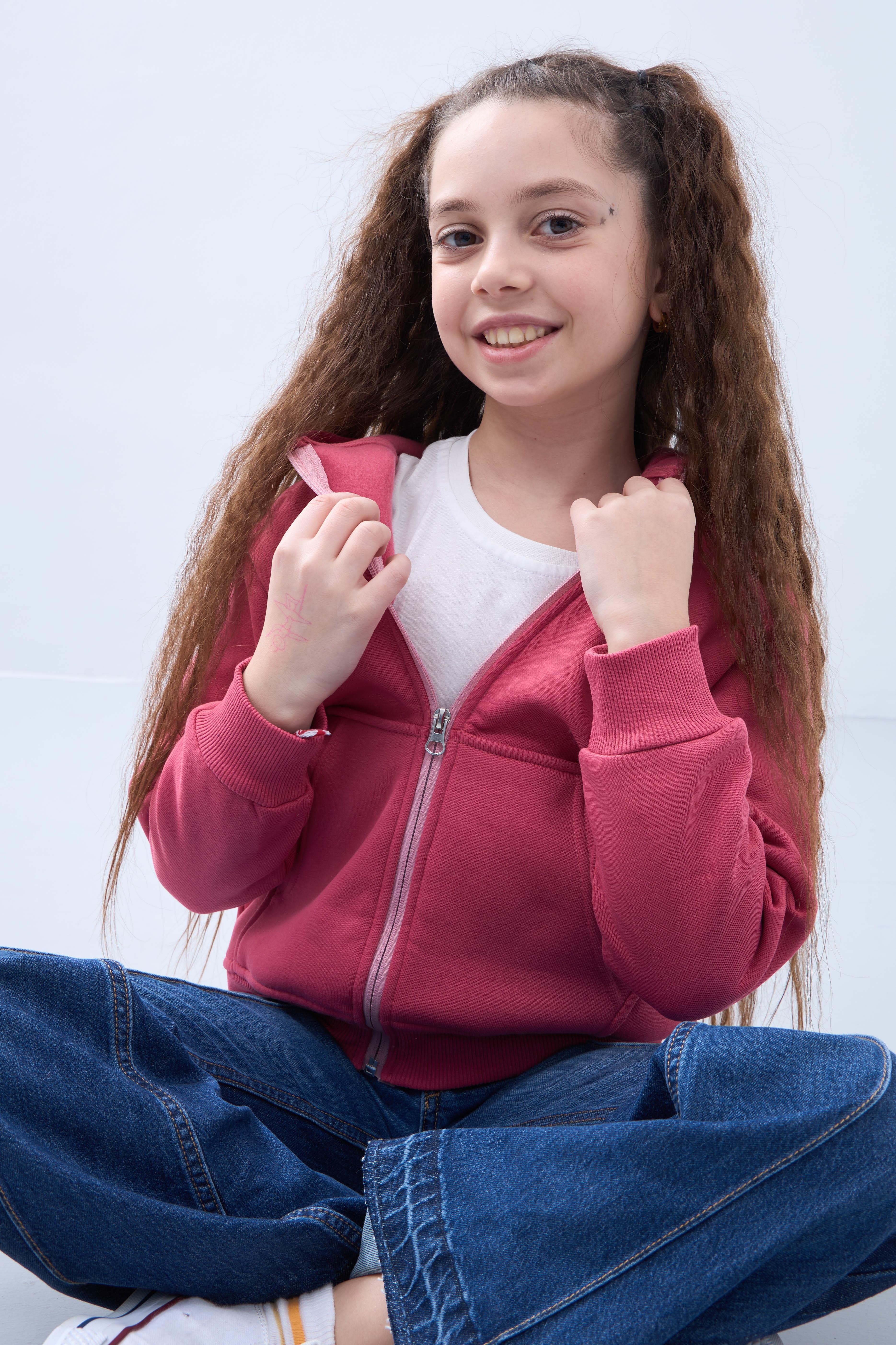 Unisex Çocuk Kapüşonlu Fermuarlı Hırka