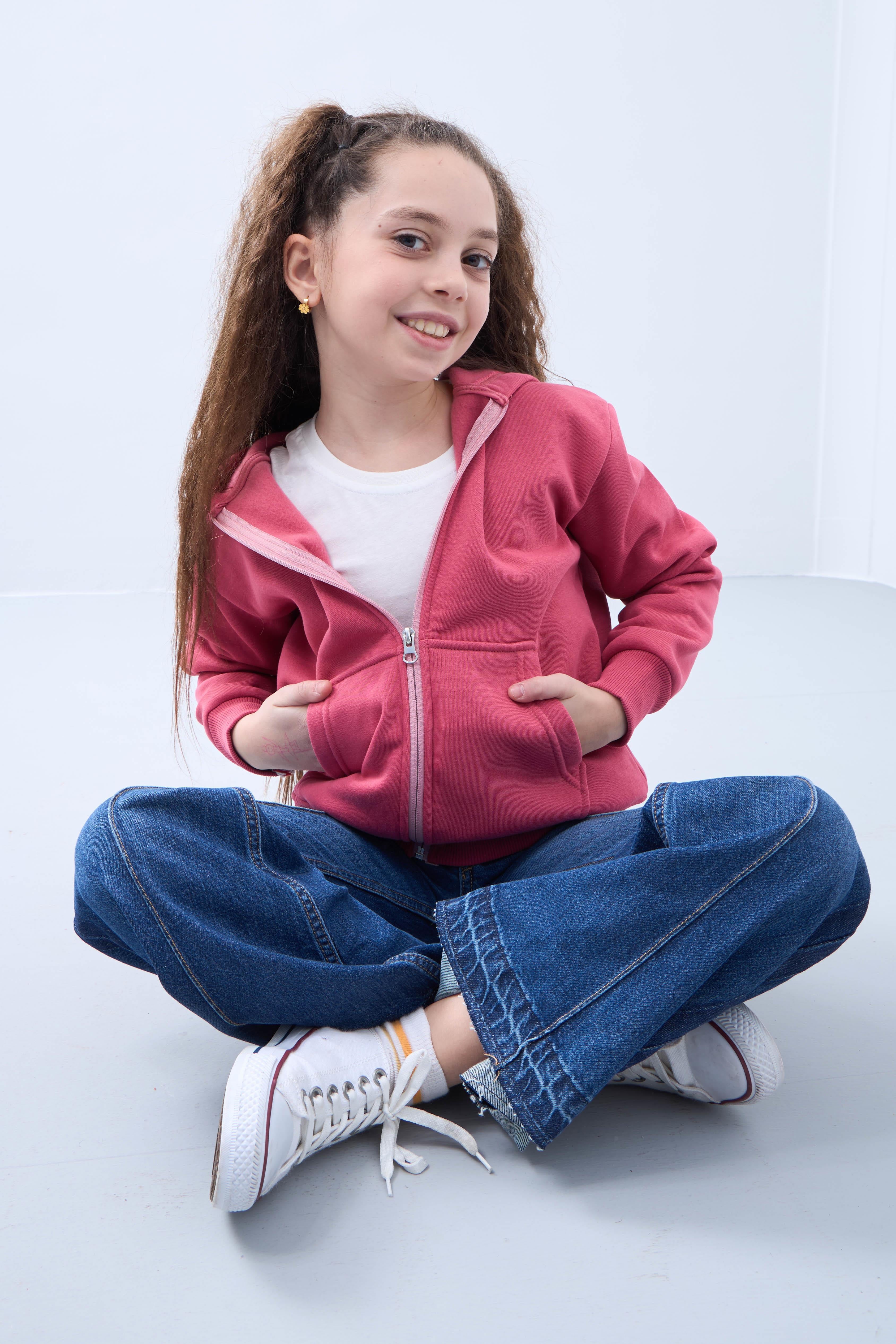 Unisex Çocuk Kapüşonlu Fermuarlı Hırka