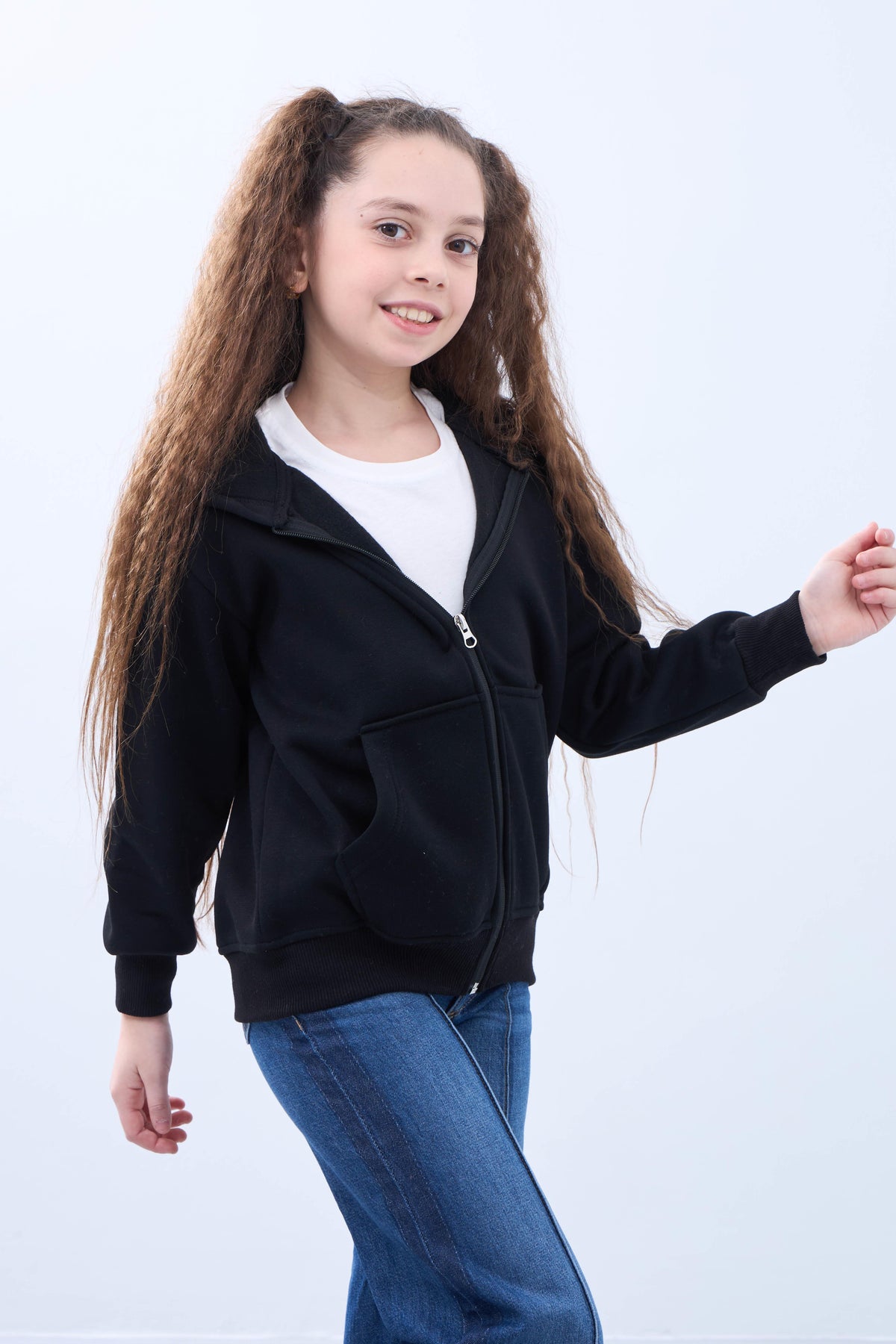 Unisex Çocuk Kapüşonlu Fermuarlı Hırka