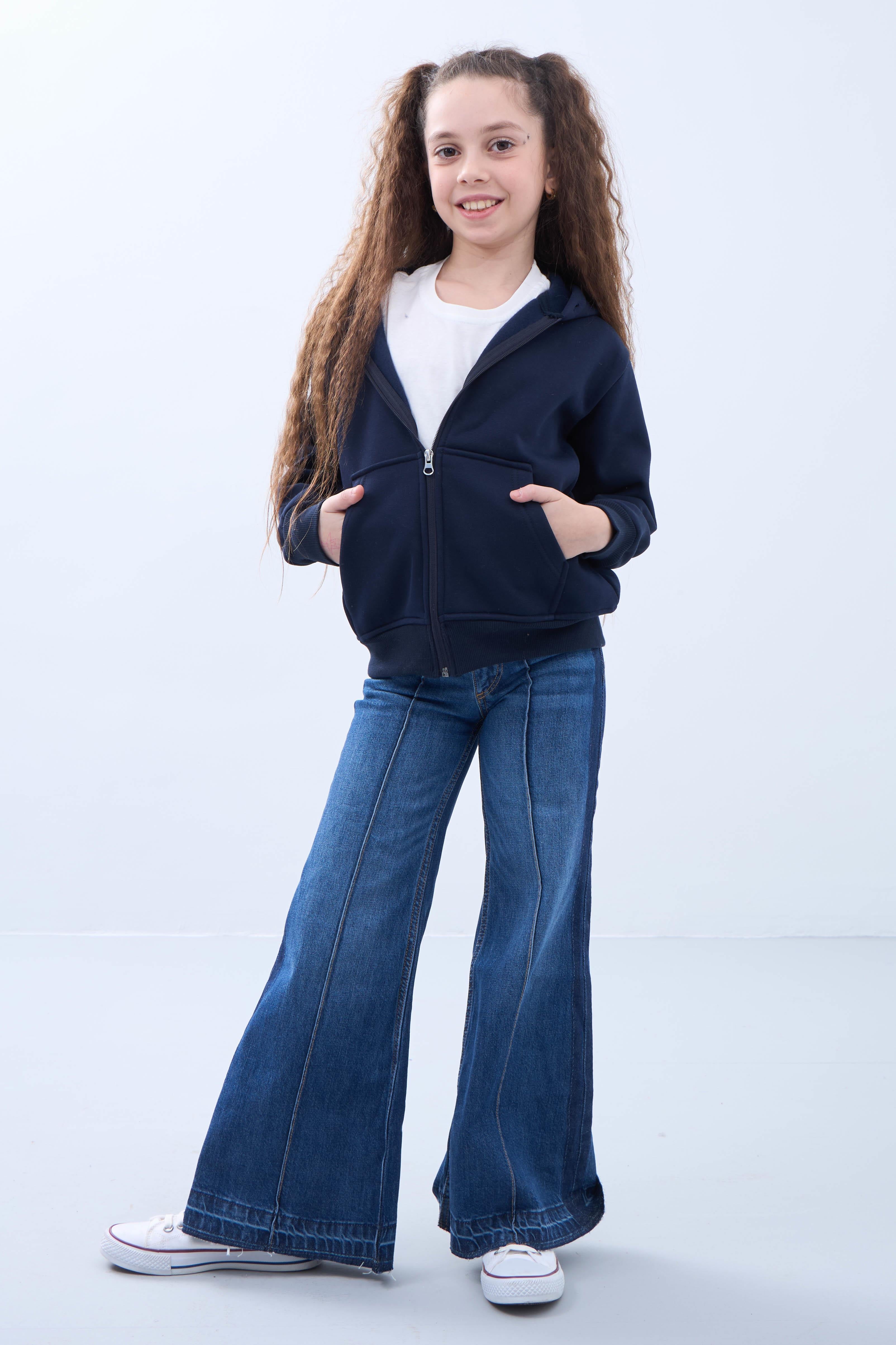 Unisex Çocuk Kapüşonlu Fermuarlı Hırka