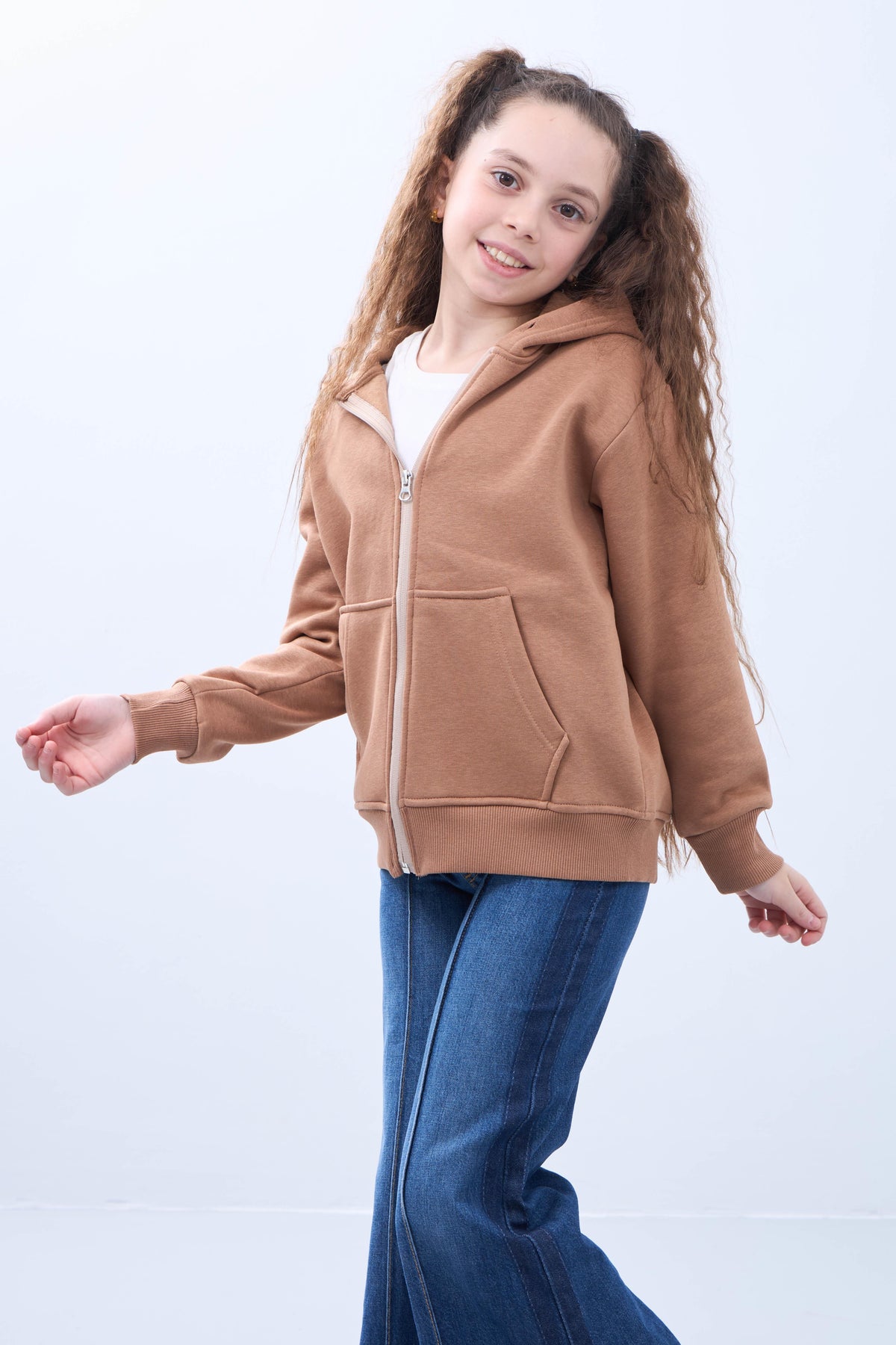 Unisex Çocuk Kapüşonlu Fermuarlı Hırka
