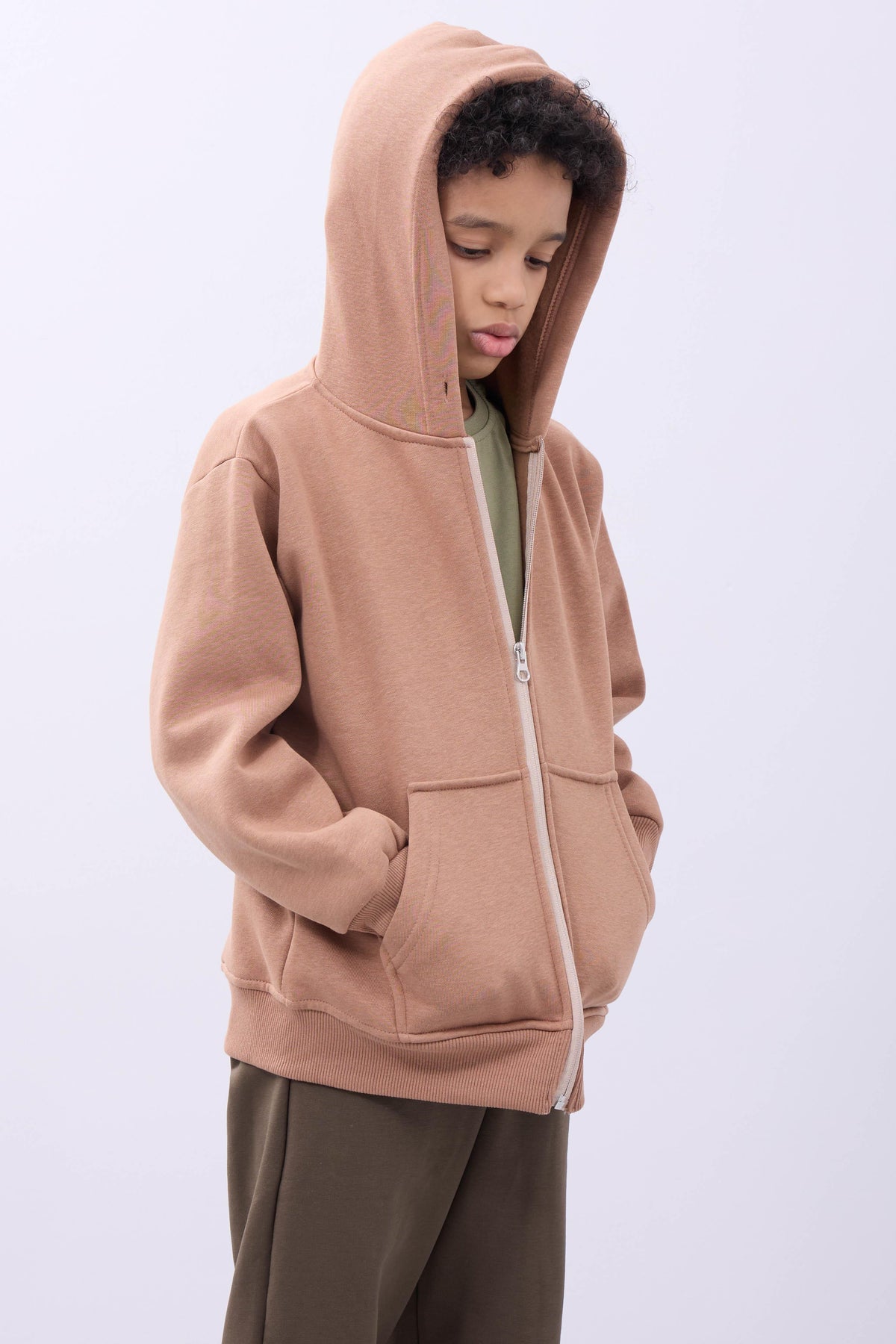 Unisex Çocuk Kapüşonlu Fermuarlı Hırka